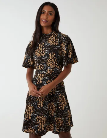 Angel Sleeve High Neck Mini Dress