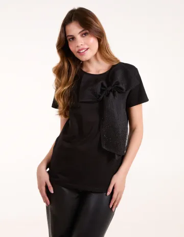 Embellished Bow Applique T-shirt
