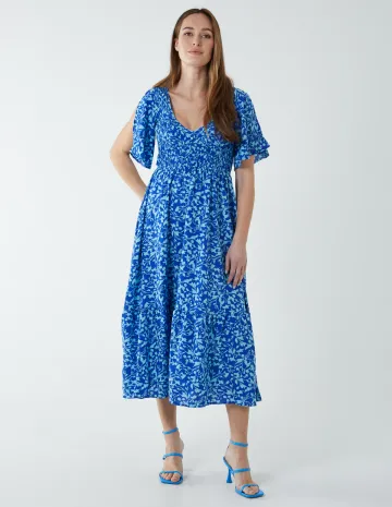 Floral Midi Dress With Angel Sleeve