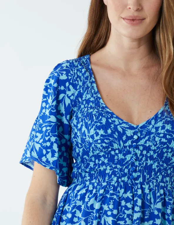 Floral Midi Dress With Angel Sleeve