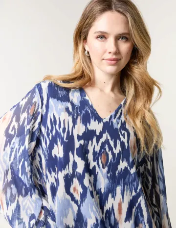 V Neck Watercolour Print Blouse