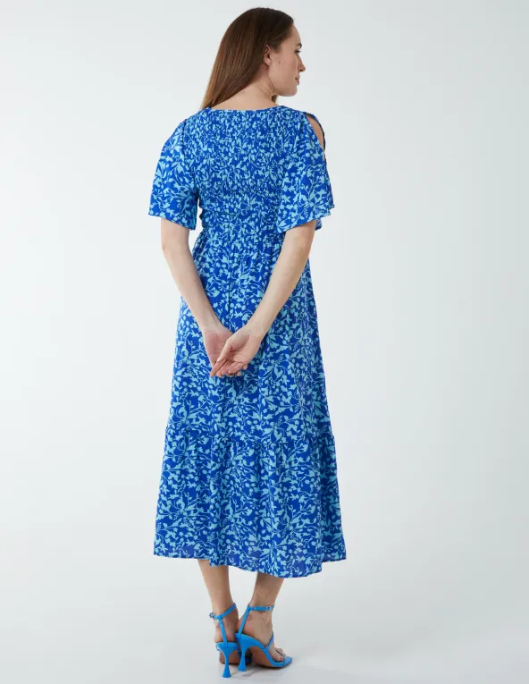 Floral Midi Dress With Angel Sleeve