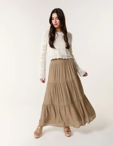Shirring Waist Tiered Maxi Skirt
