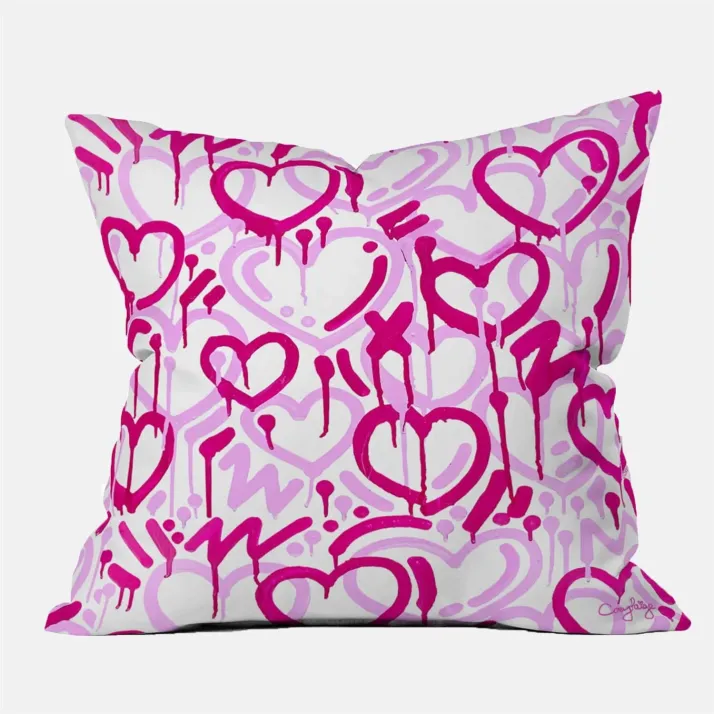 Graffiti Hearts Throw Pillow by Corey Paige