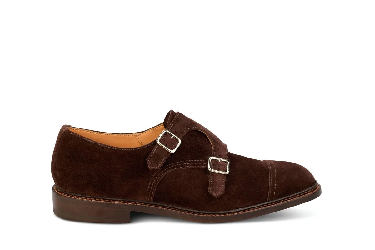Rufus Double Buckle Monk Shoe - Coffee Suede