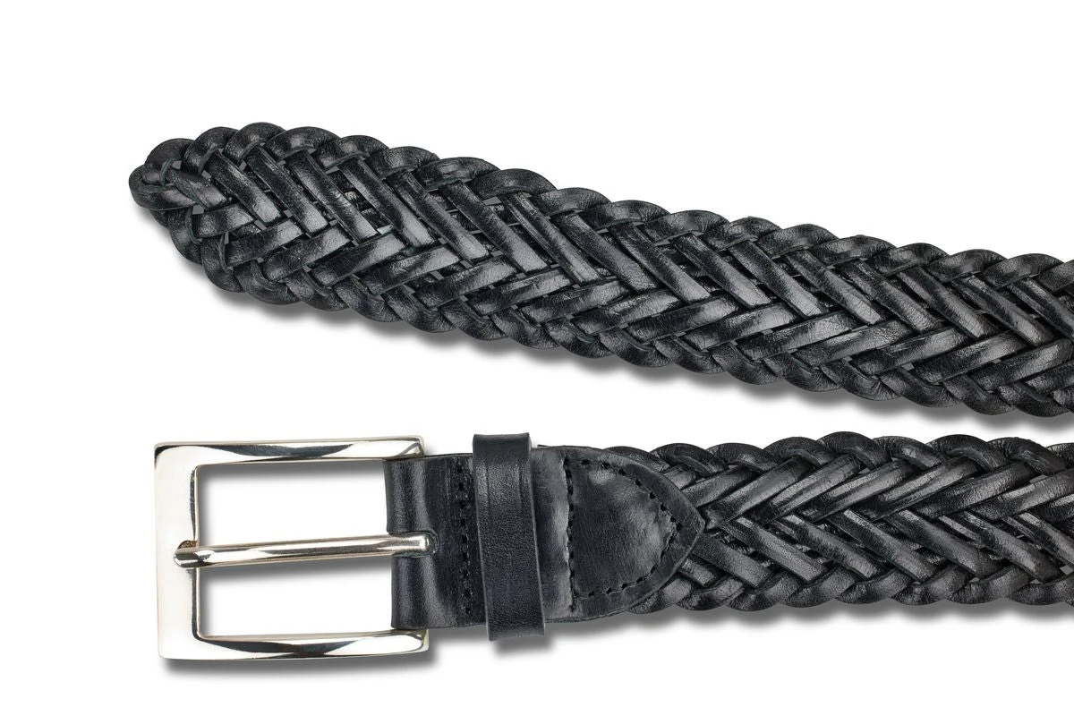 TRICKER'S LEATHER PLAITED BELT - Black