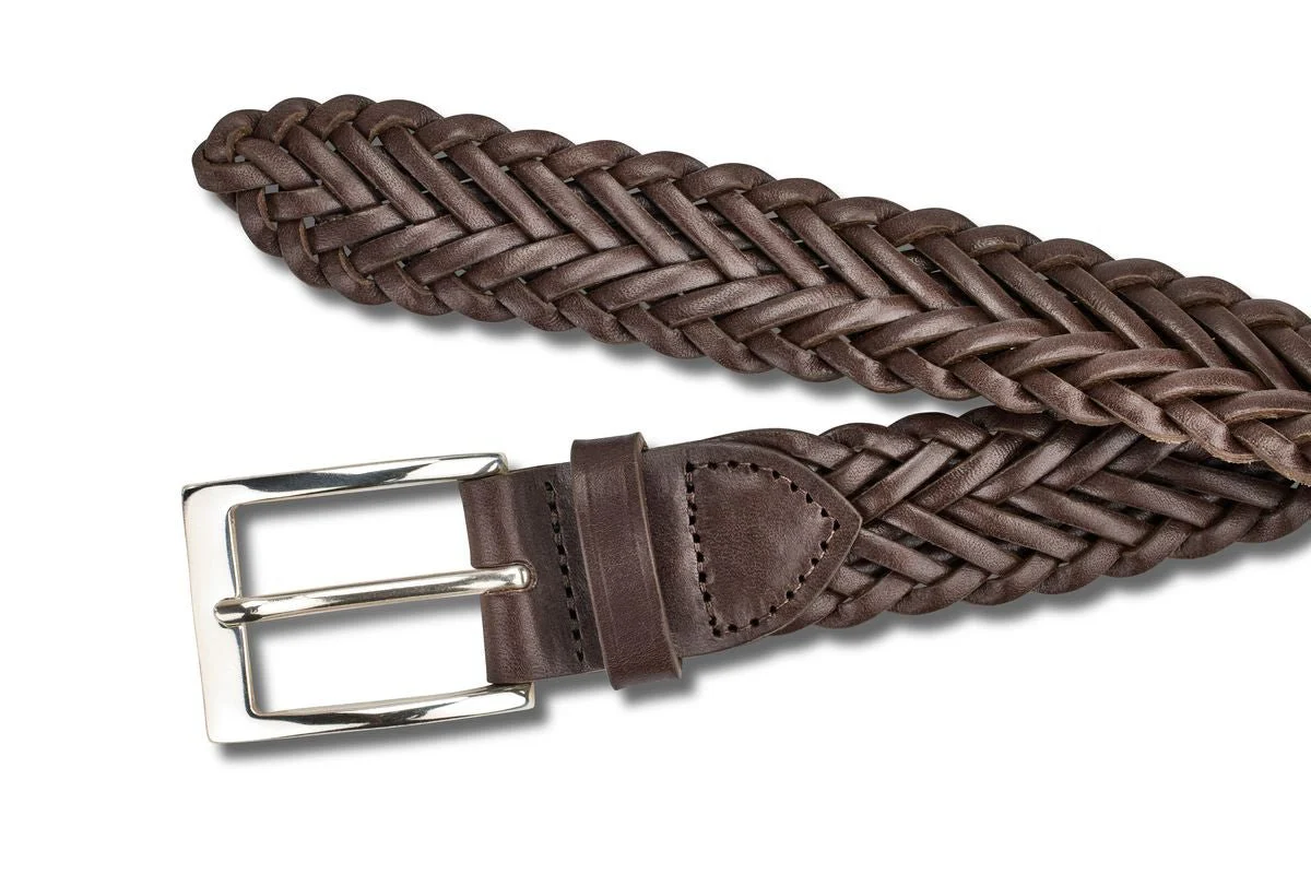 TRICKER'S LEATHER PLAITED BELT - Brown