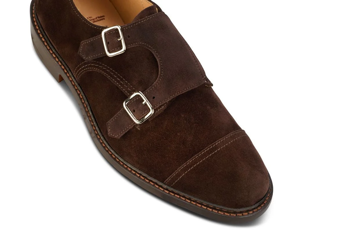 Rufus Double Buckle Monk Shoe - Coffee Suede
