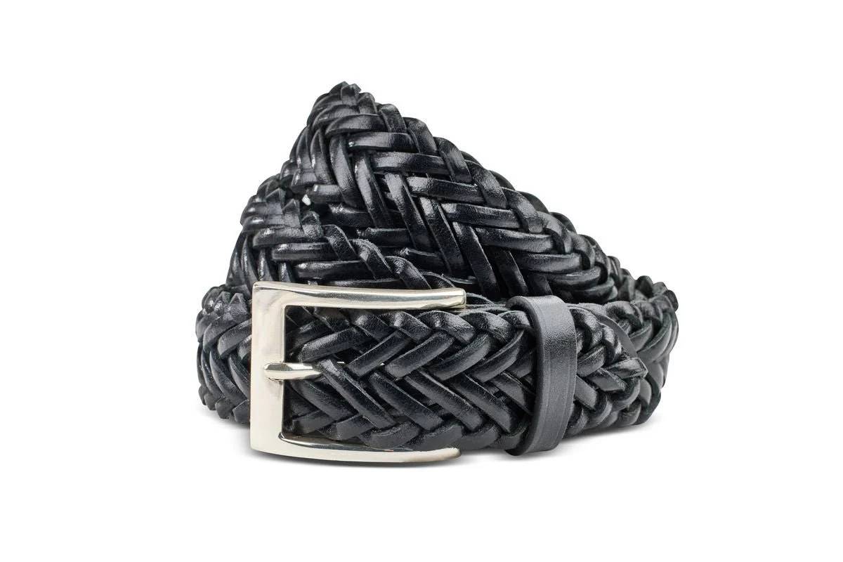 TRICKER'S LEATHER PLAITED BELT - Black