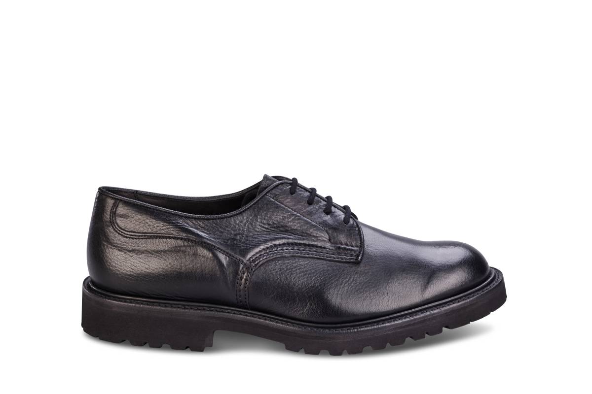 Woodstock Plain Derby Country Shoe - Black Olivvia Deerskin