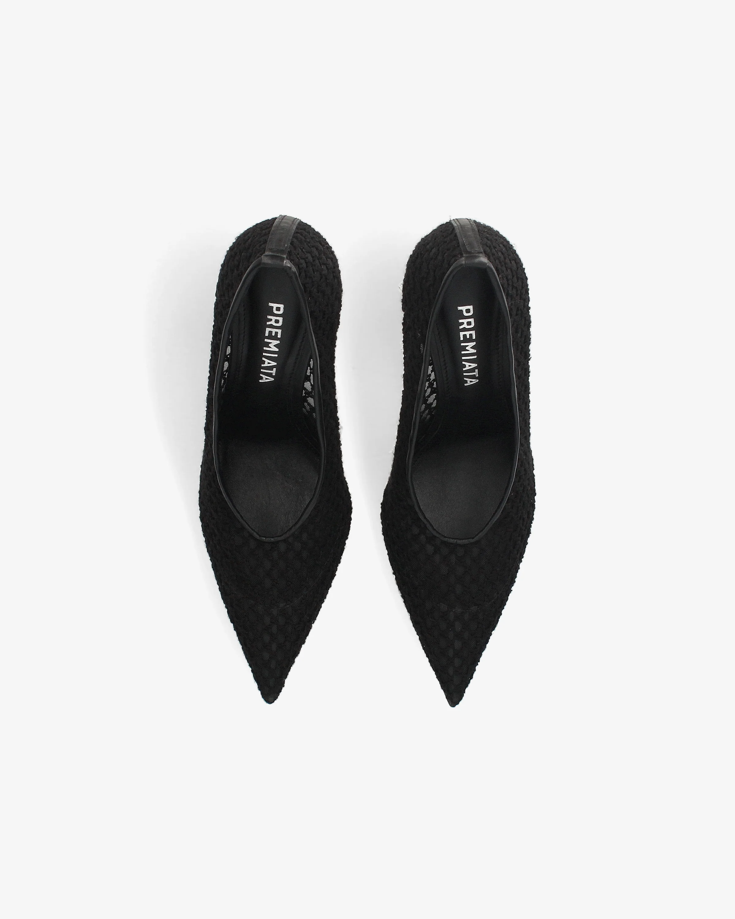 Embroidered mesh pumps with leather trim