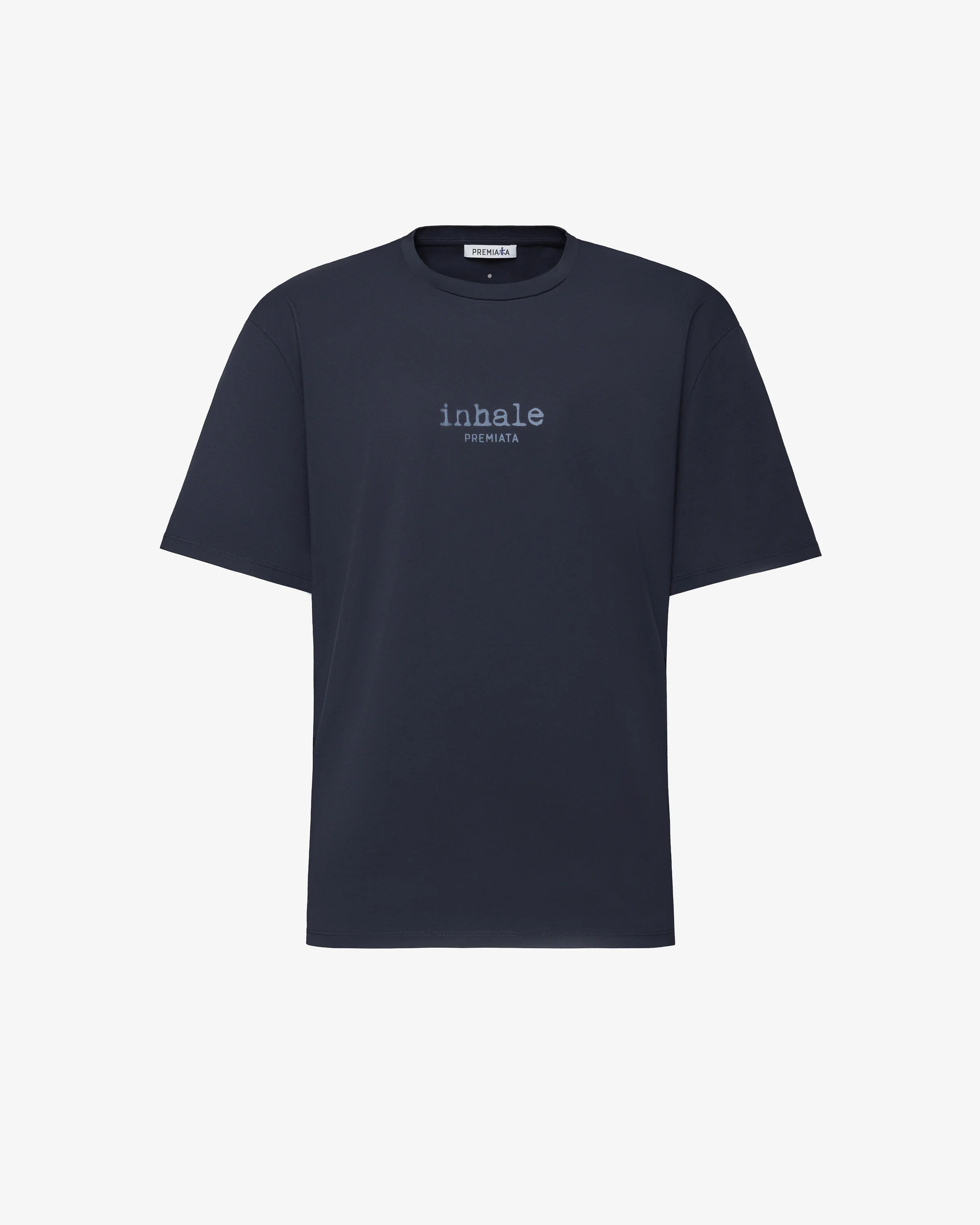T-Shirt with Contrast Seams and Inhale-Exhale Print Blue
