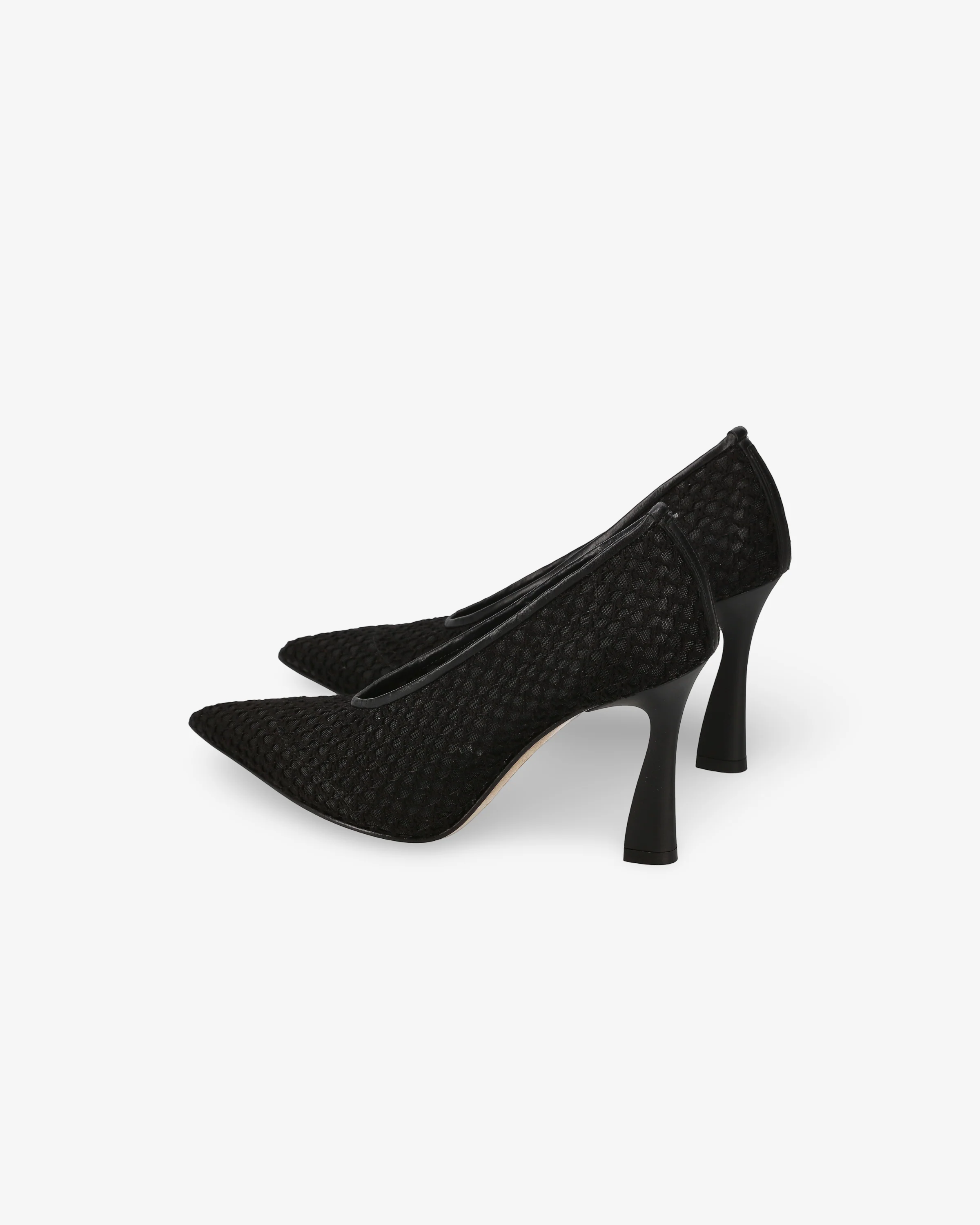 Embroidered mesh pumps with leather trim