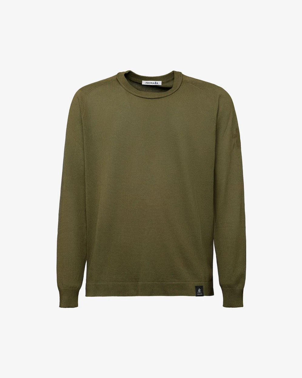 Cotton Crepe Sweater with Ribbed Neck Green