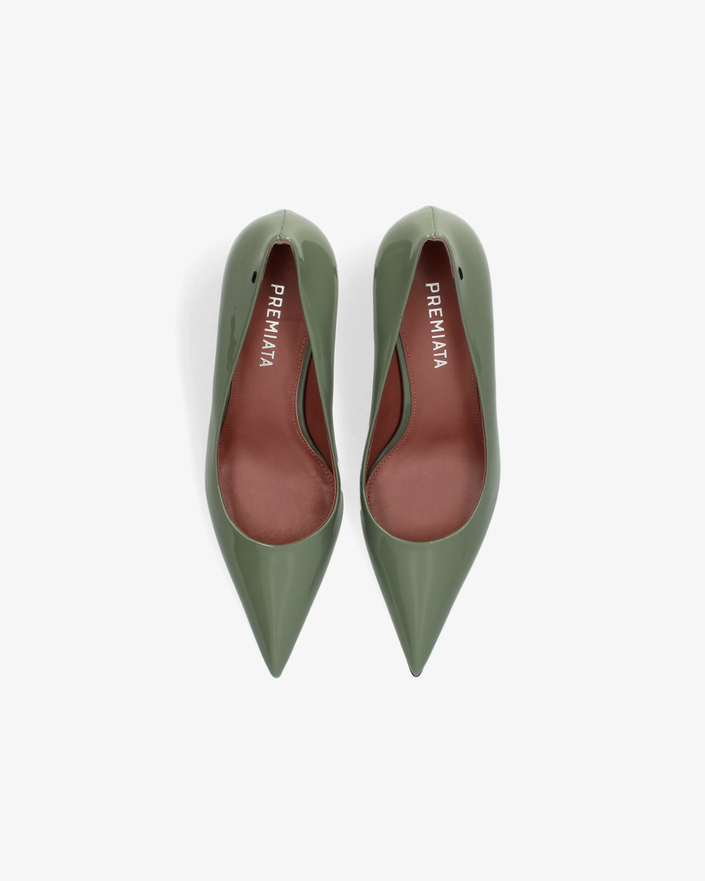 Sage Patent Leather Décolleté with Glossy Black Heel