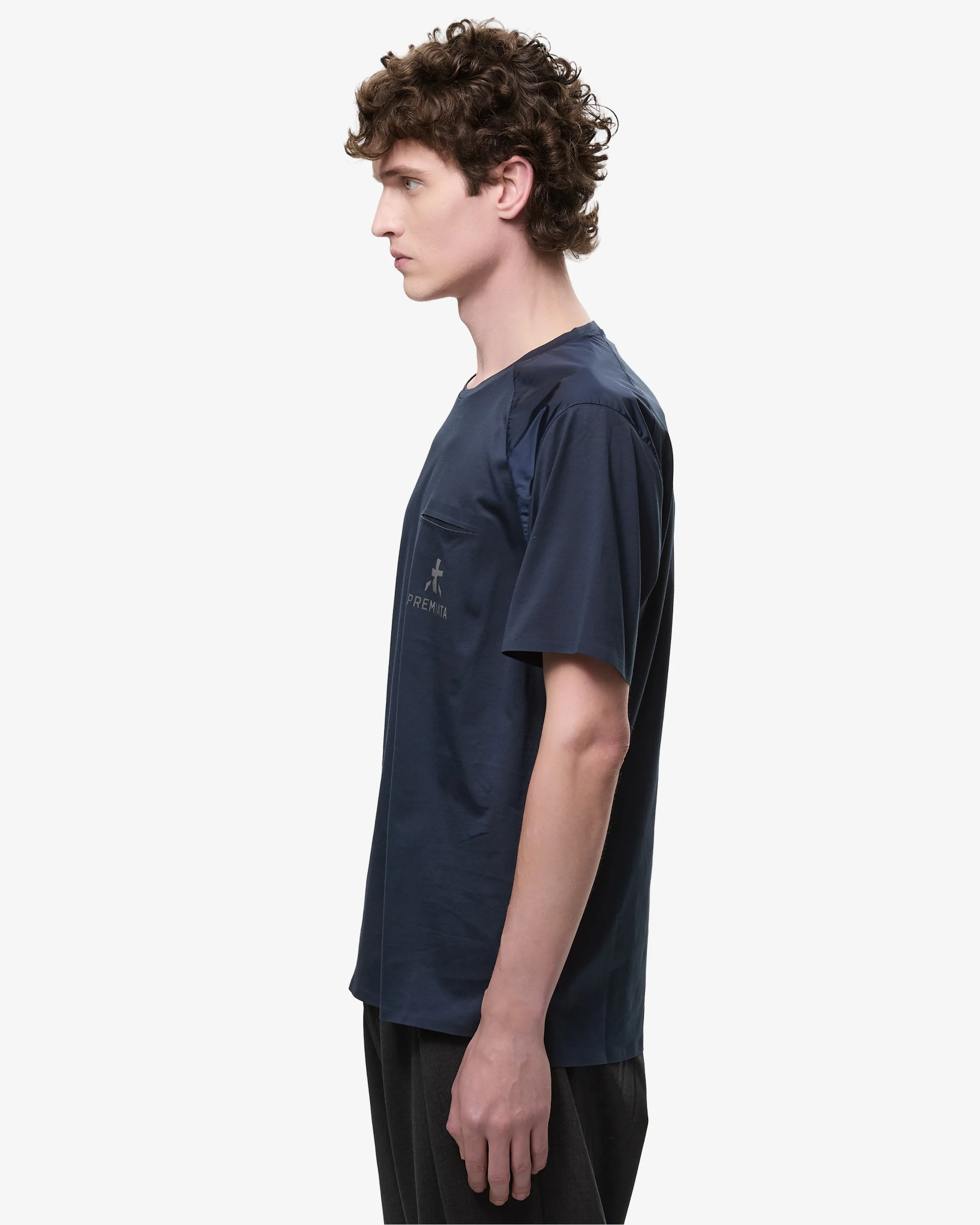 Cotton T-Shirt with Nylon Inserts and Logo Transfer Blue