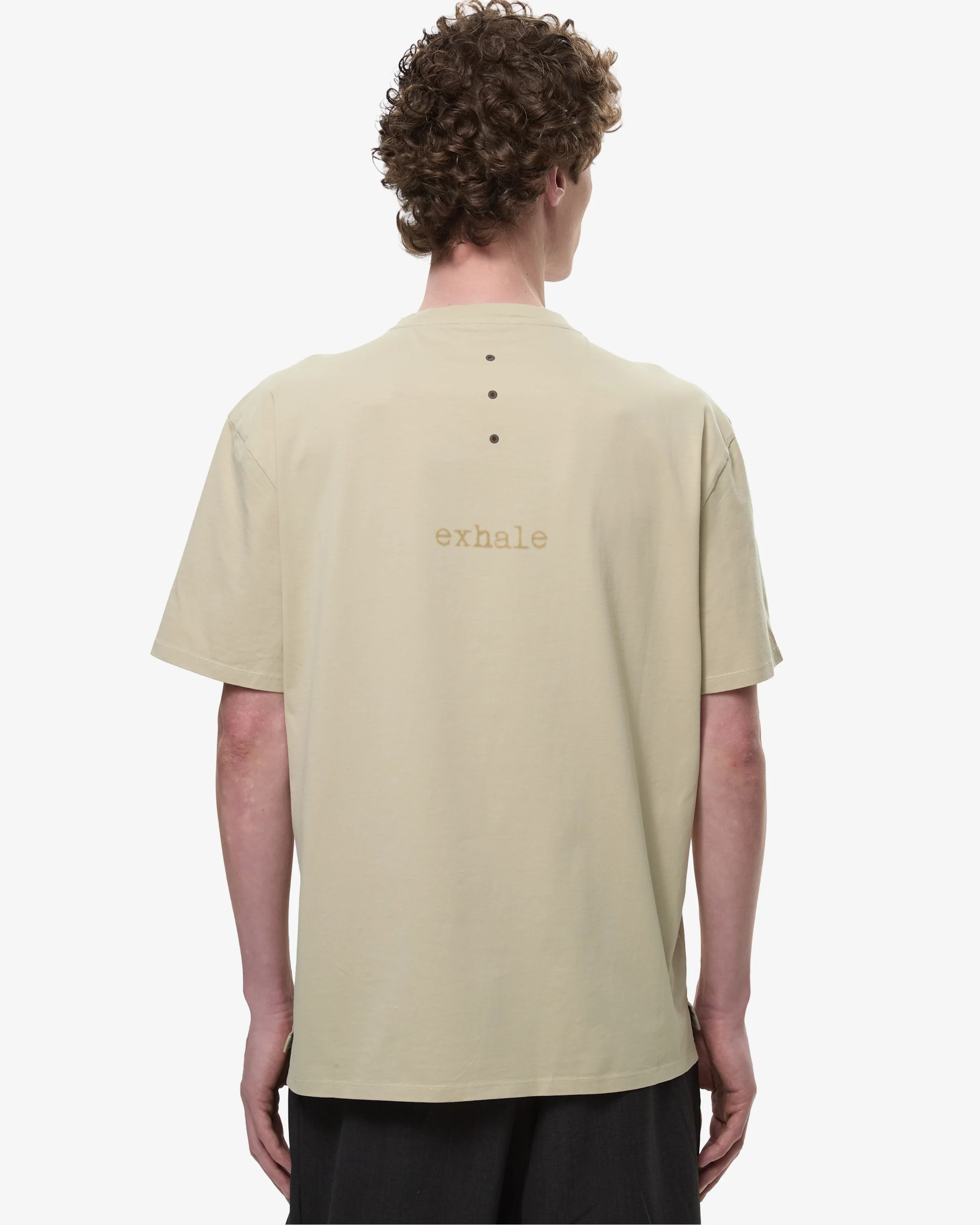 T-Shirt with Contrast Seams and Inhale-Exhale Print Green