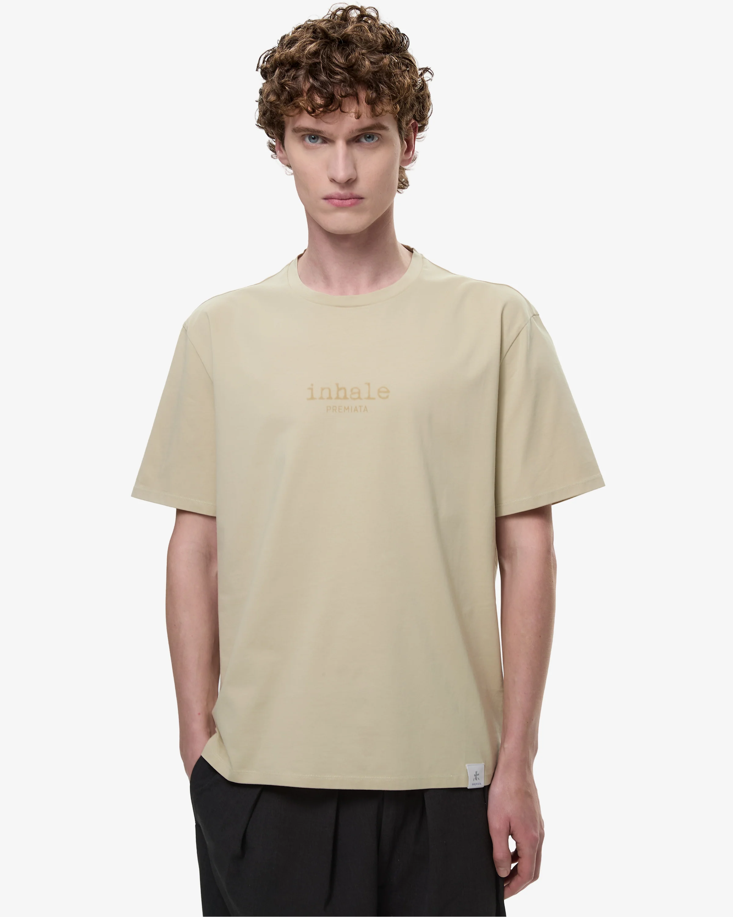 T-Shirt with Contrast Seams and Inhale-Exhale Print Green