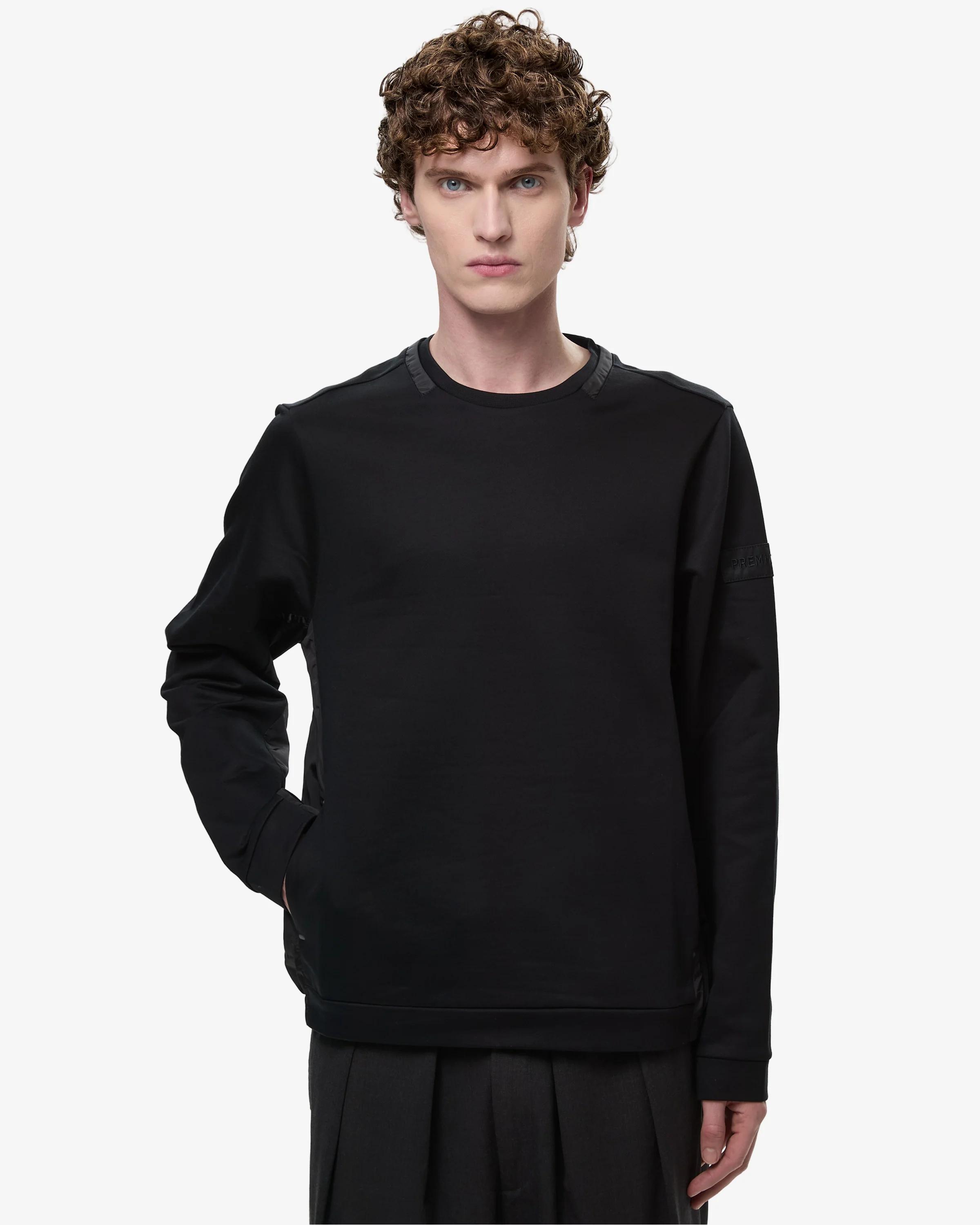 Crew Neck Sweatshirt with Nylon Details and Black Embroidered Logo