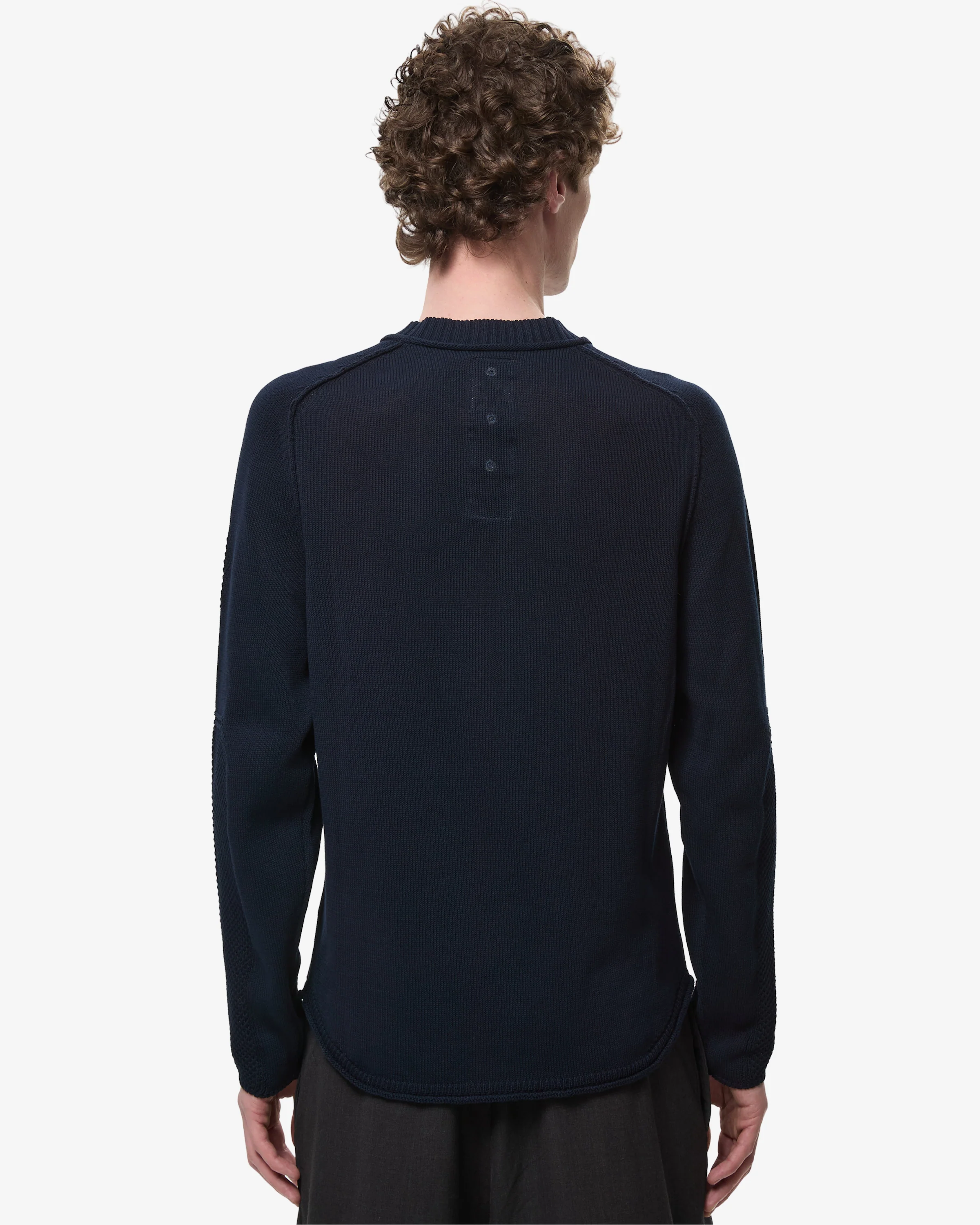 Cotton Crepe Sweater with Patches and Roll Neck Blue