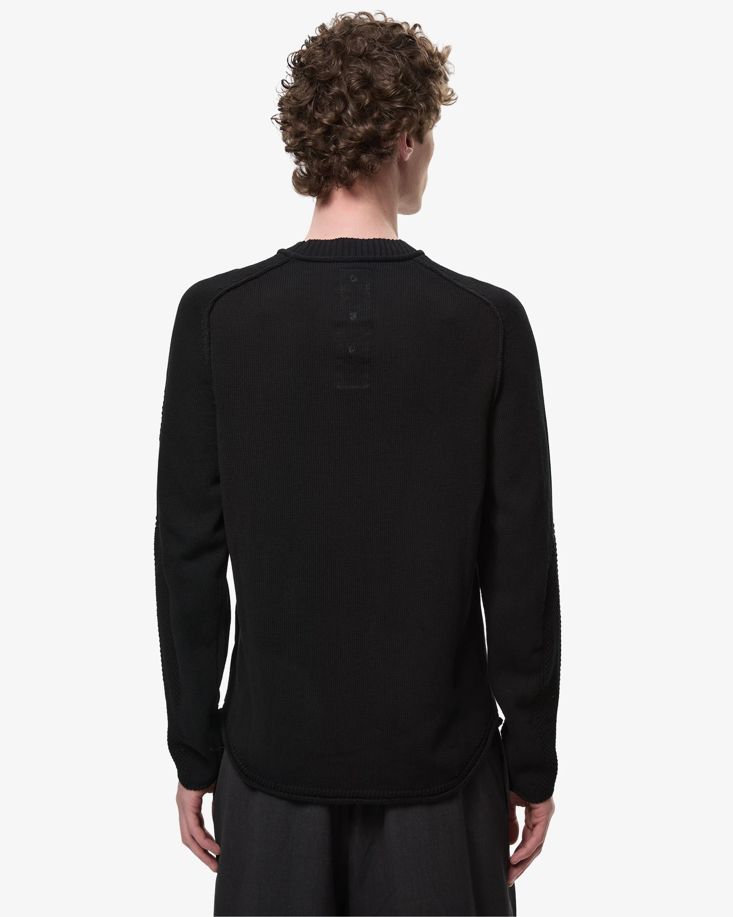 Cotton Crepe Sweater with Patches and Roll Neck Black