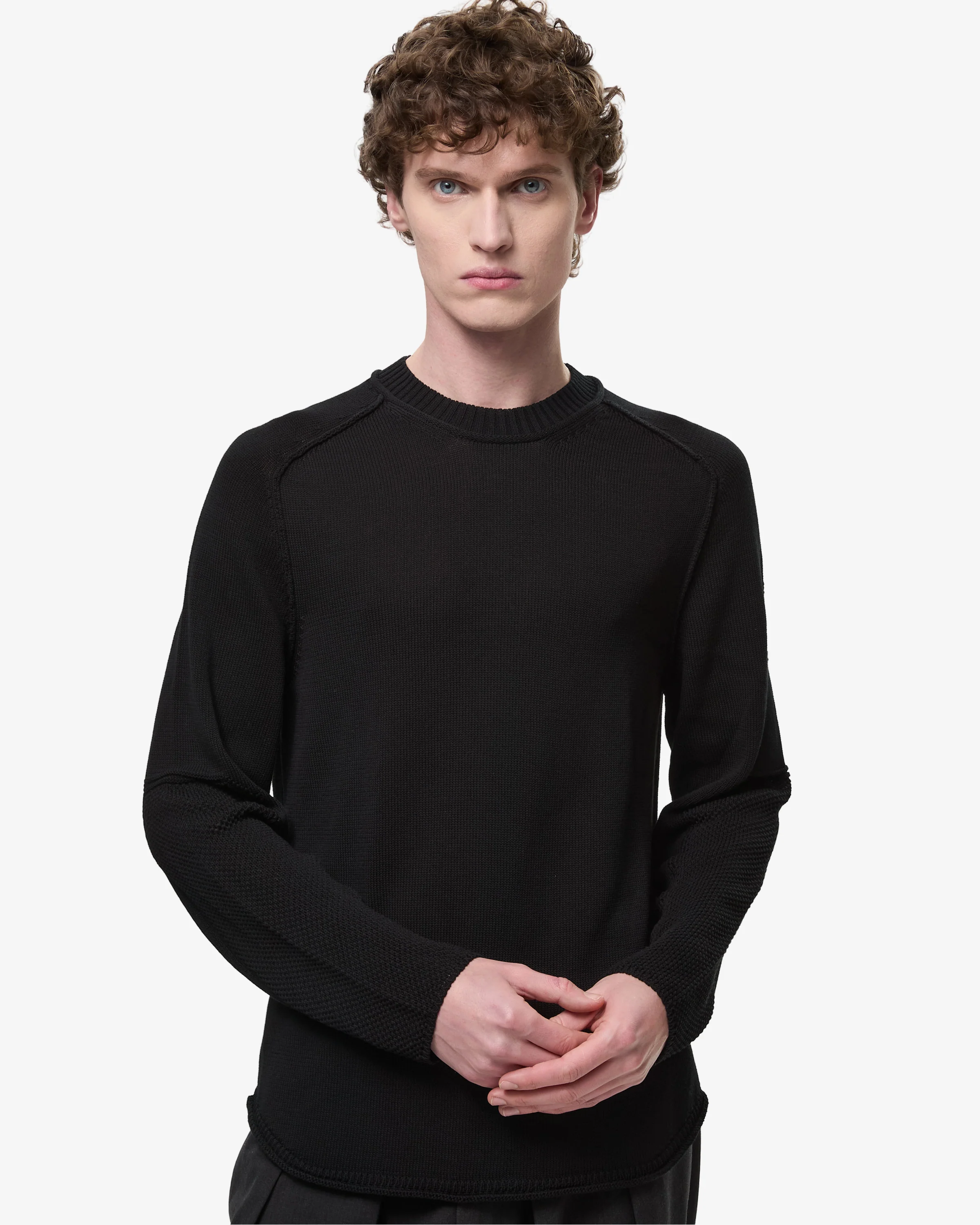 Cotton Crepe Sweater with Patches and Roll Neck Black