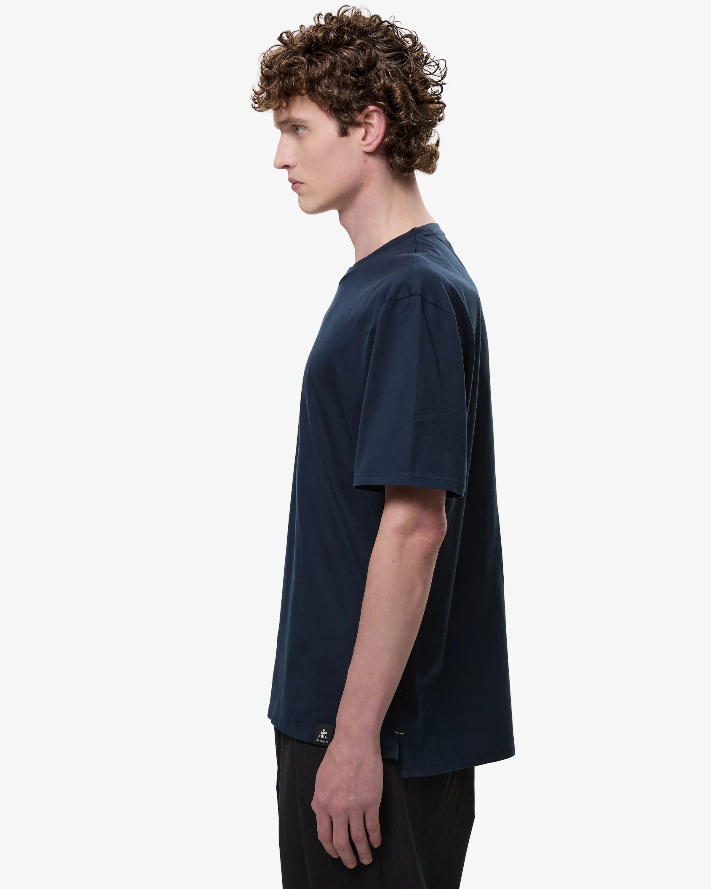 T-Shirt with Contrast Seams and Inhale-Exhale Print Blue