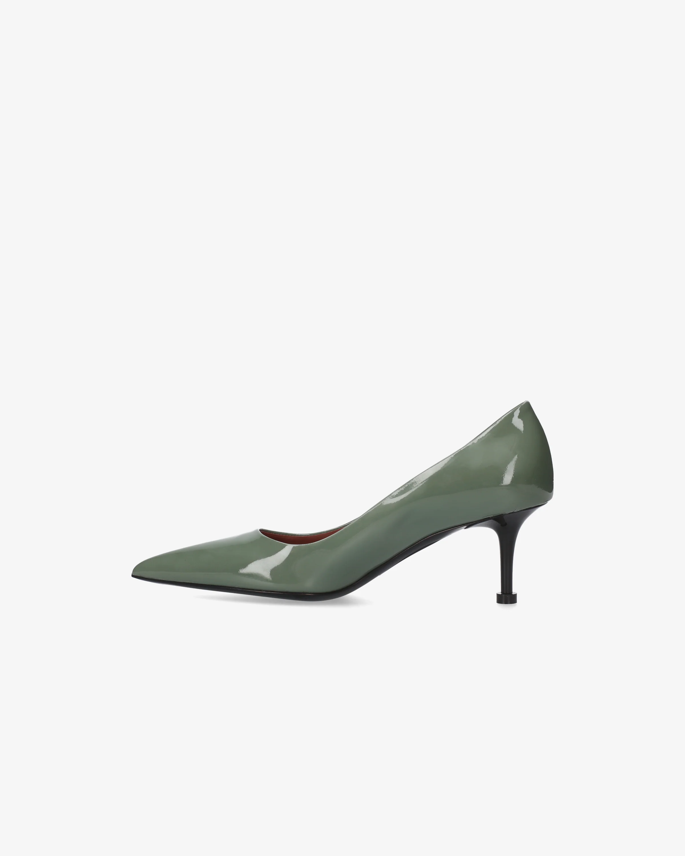 Sage Patent Leather Décolleté with Glossy Black Heel