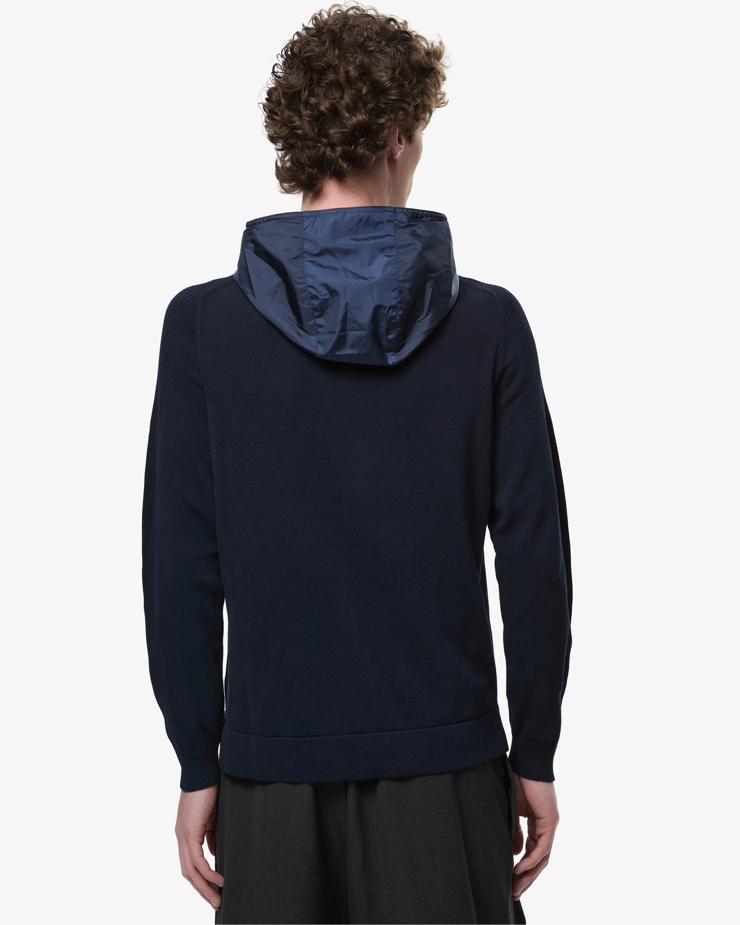 Knit with Openwork and Inside Pockets Blue