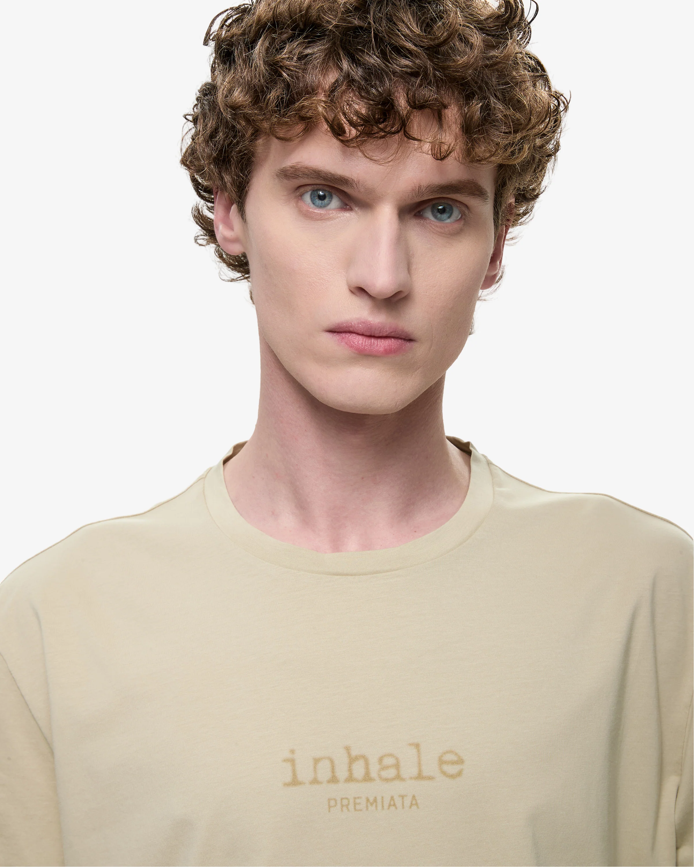 T-Shirt with Contrast Seams and Inhale-Exhale Print Green