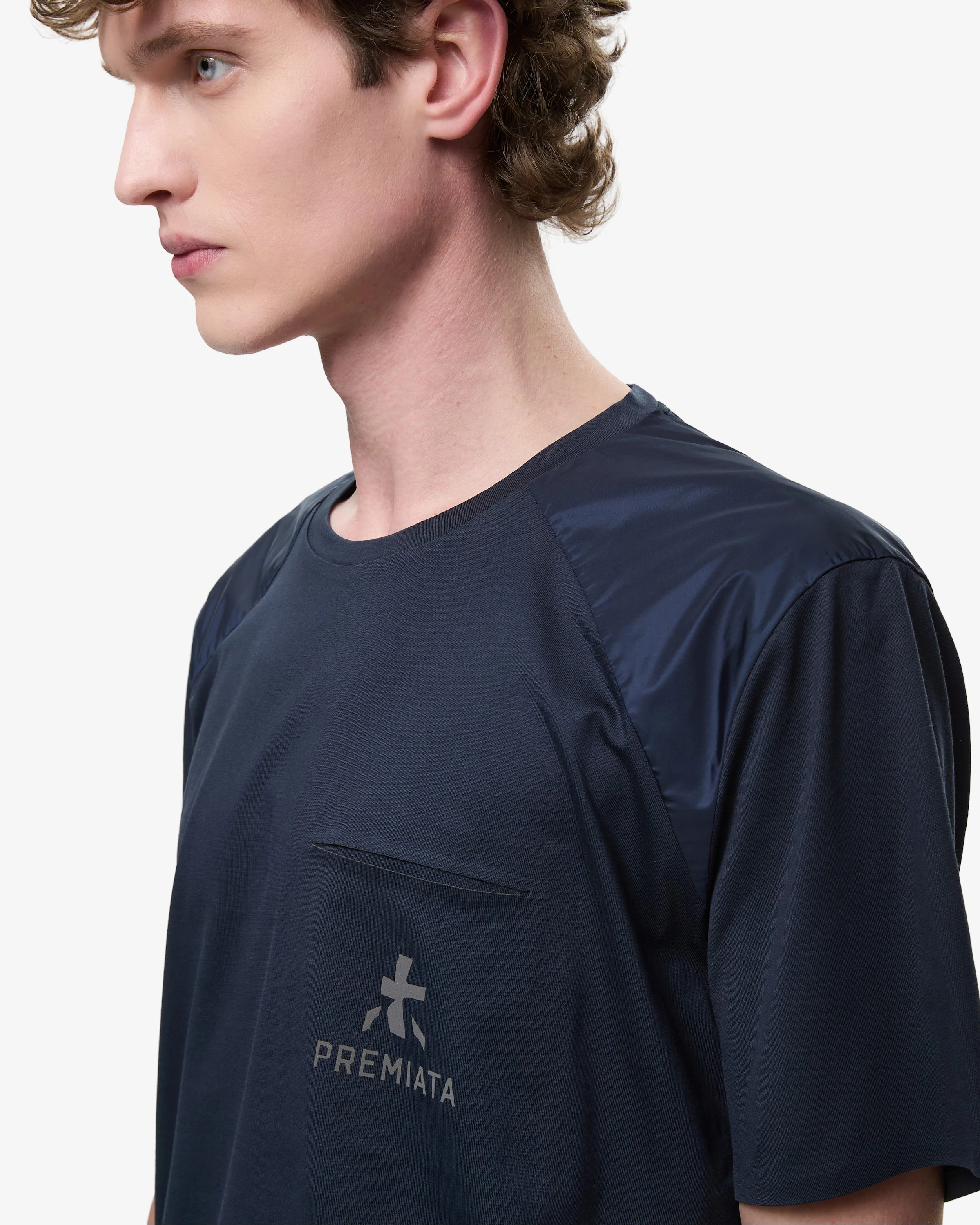 Cotton T-Shirt with Nylon Inserts and Logo Transfer Blue