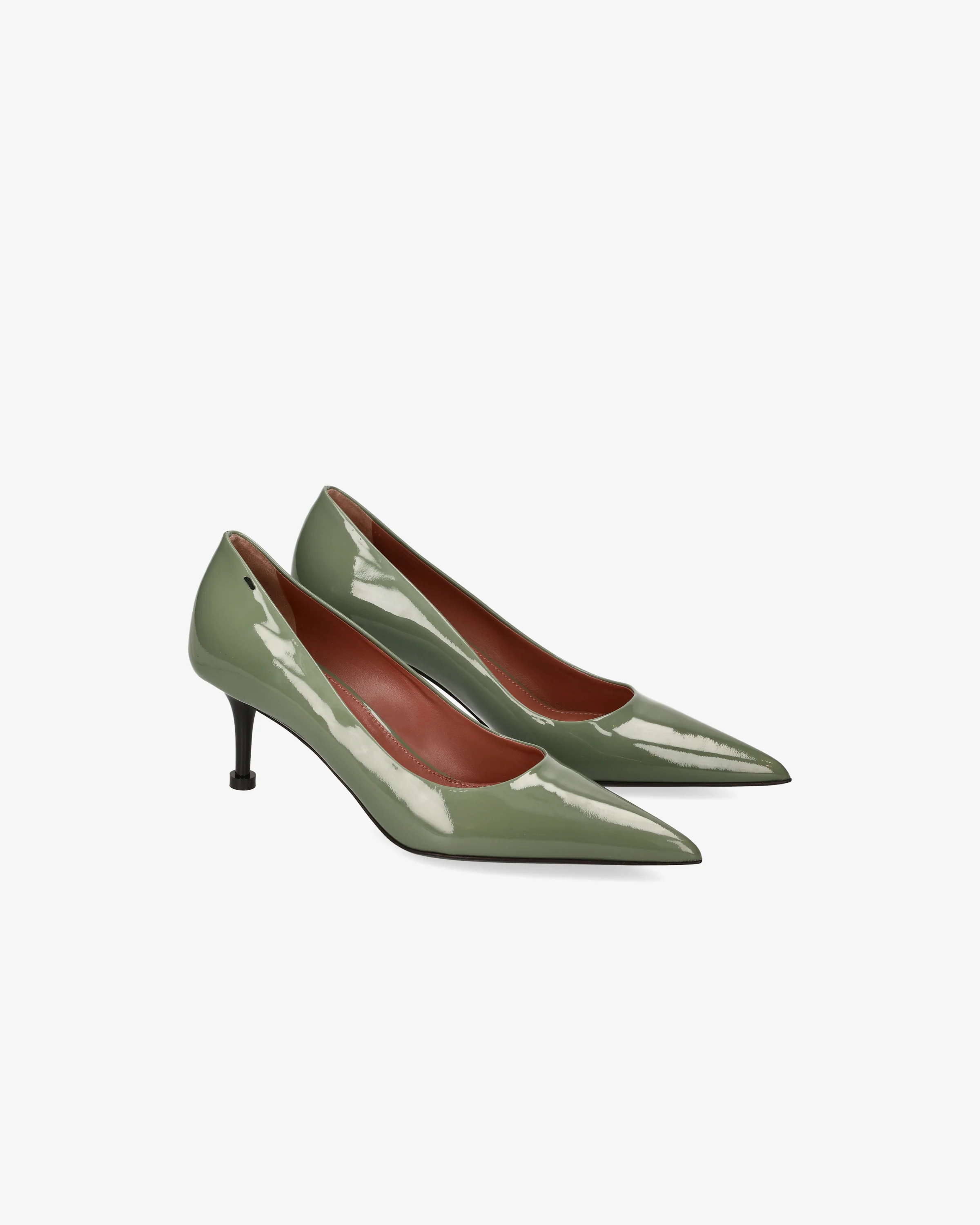 Sage Patent Leather Décolleté with Glossy Black Heel