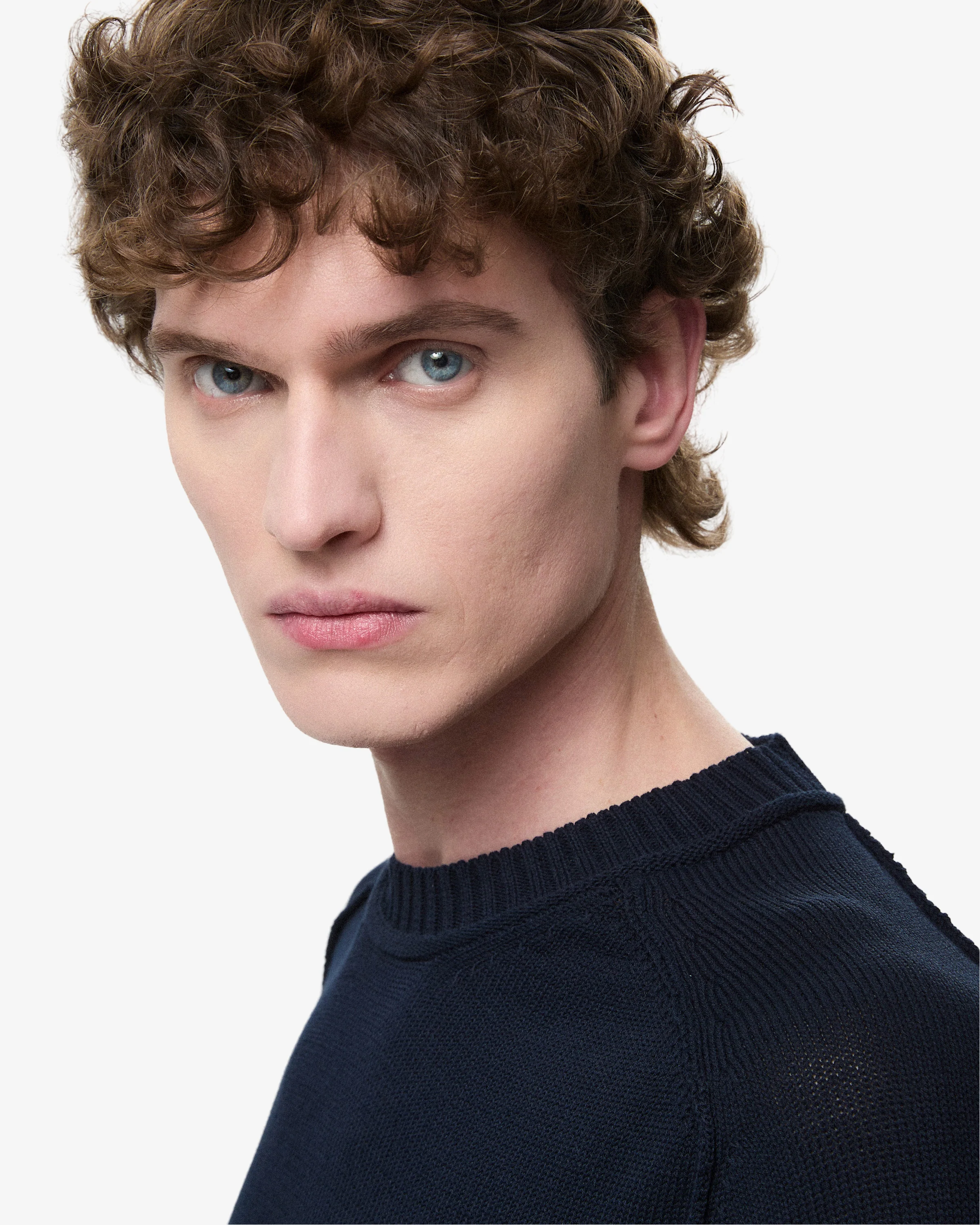 Cotton Crepe Sweater with Patches and Roll Neck Blue