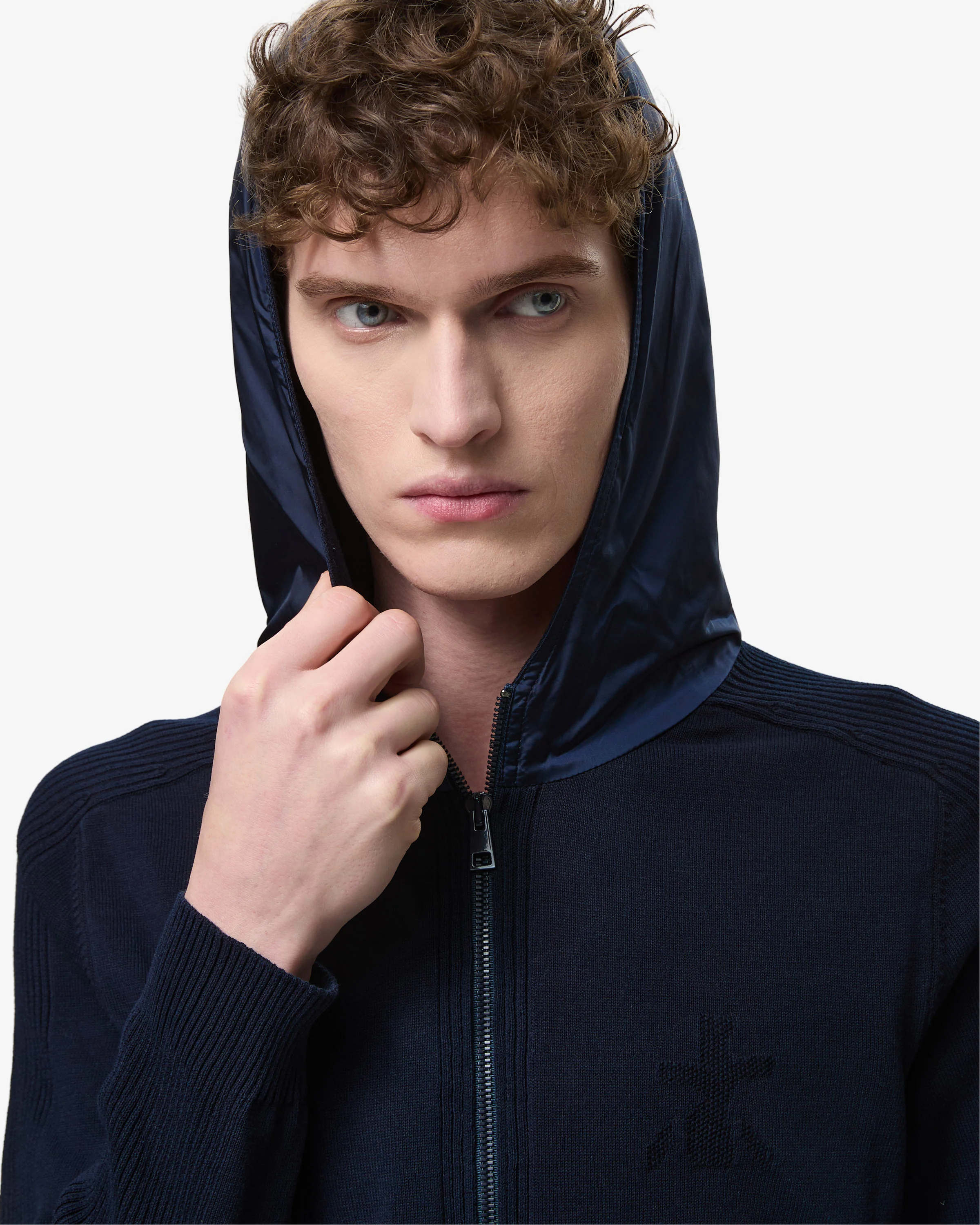 Knit with Openwork and Inside Pockets Blue