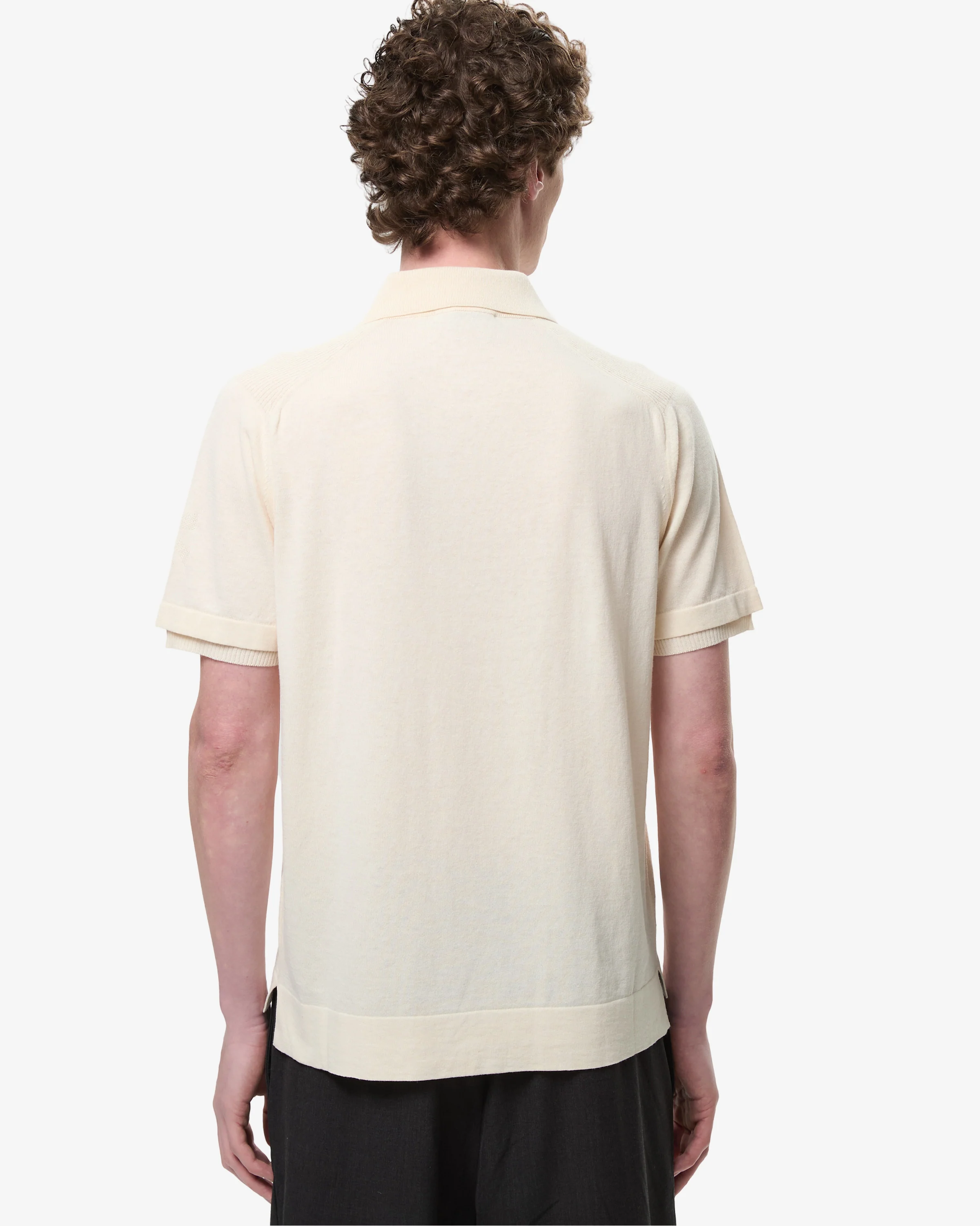 Cotton Crepe Knit with Side Slits and Cream Linear Buttons