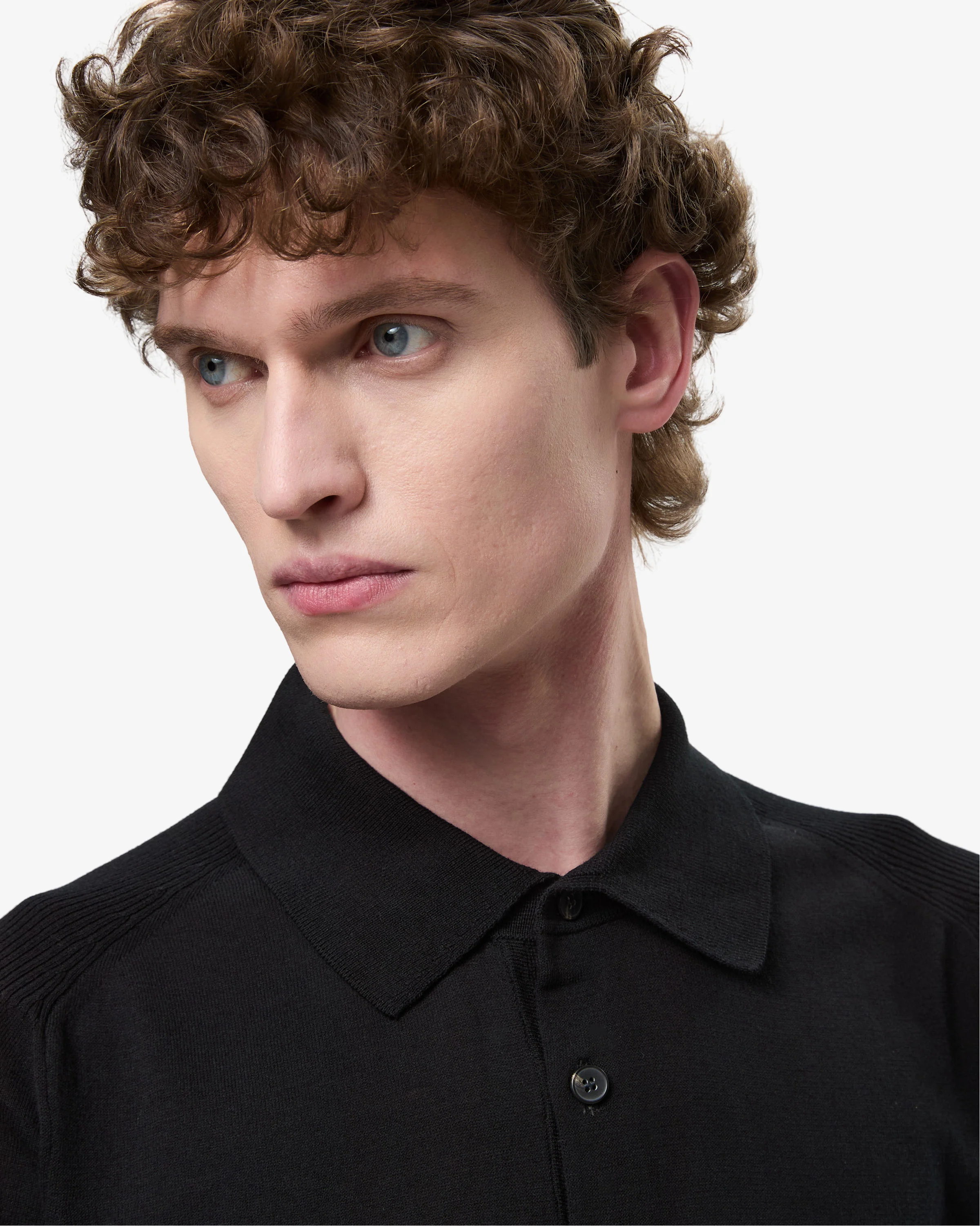 Cotton Crepe Knit with Side Slits and Lineated Buttons Black