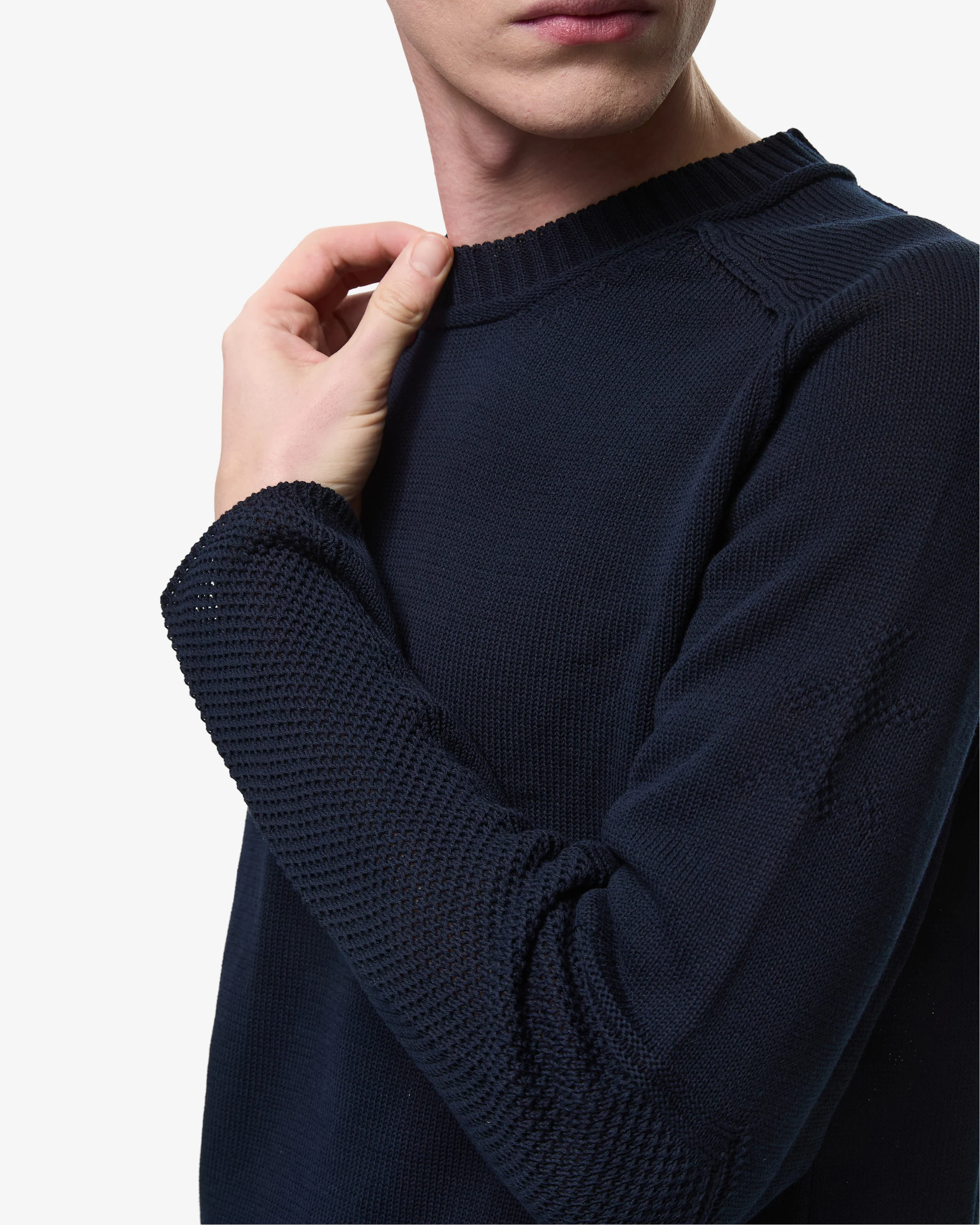 Cotton Crepe Sweater with Patches and Roll Neck Blue