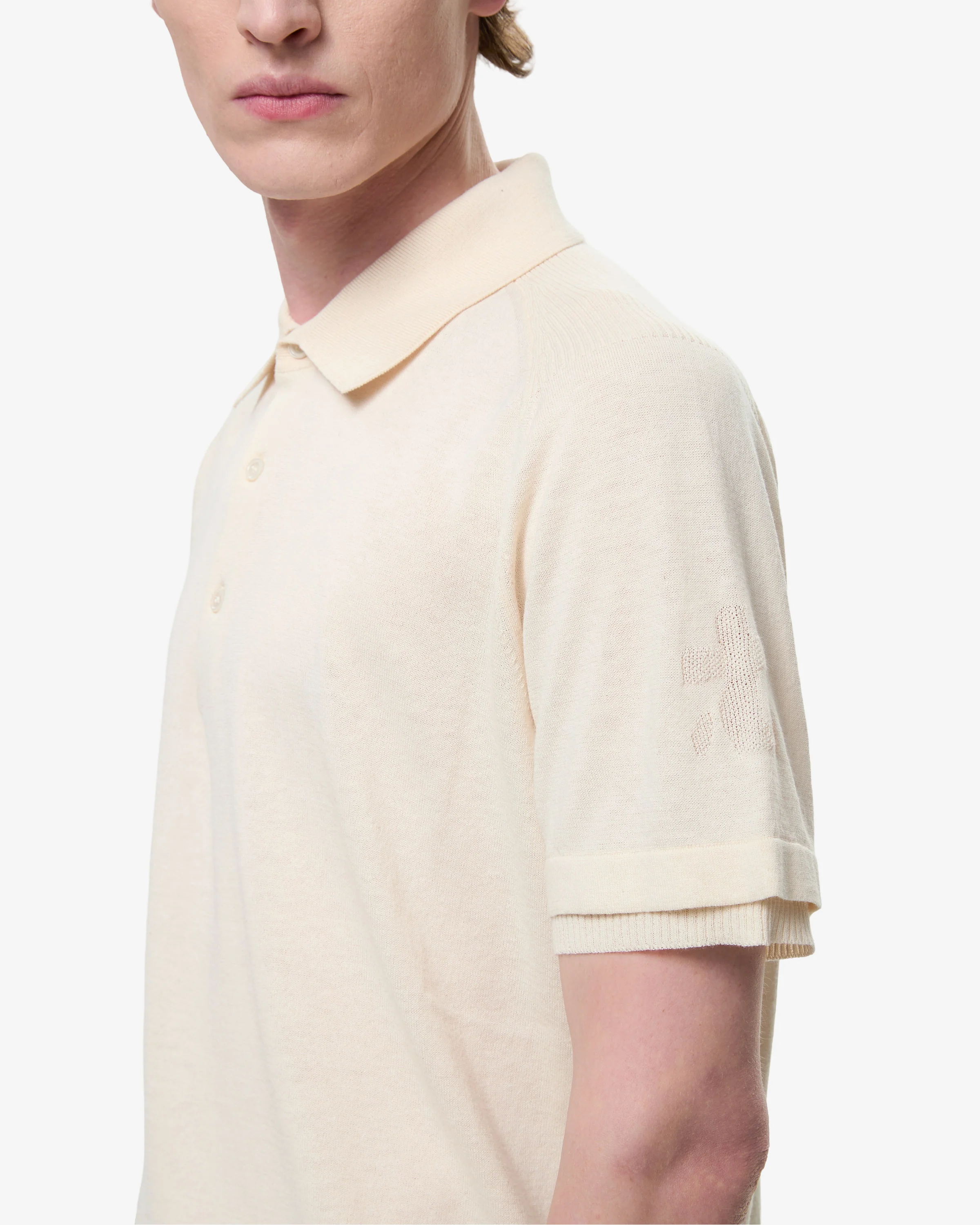 Cotton Crepe Knit with Side Slits and Cream Linear Buttons