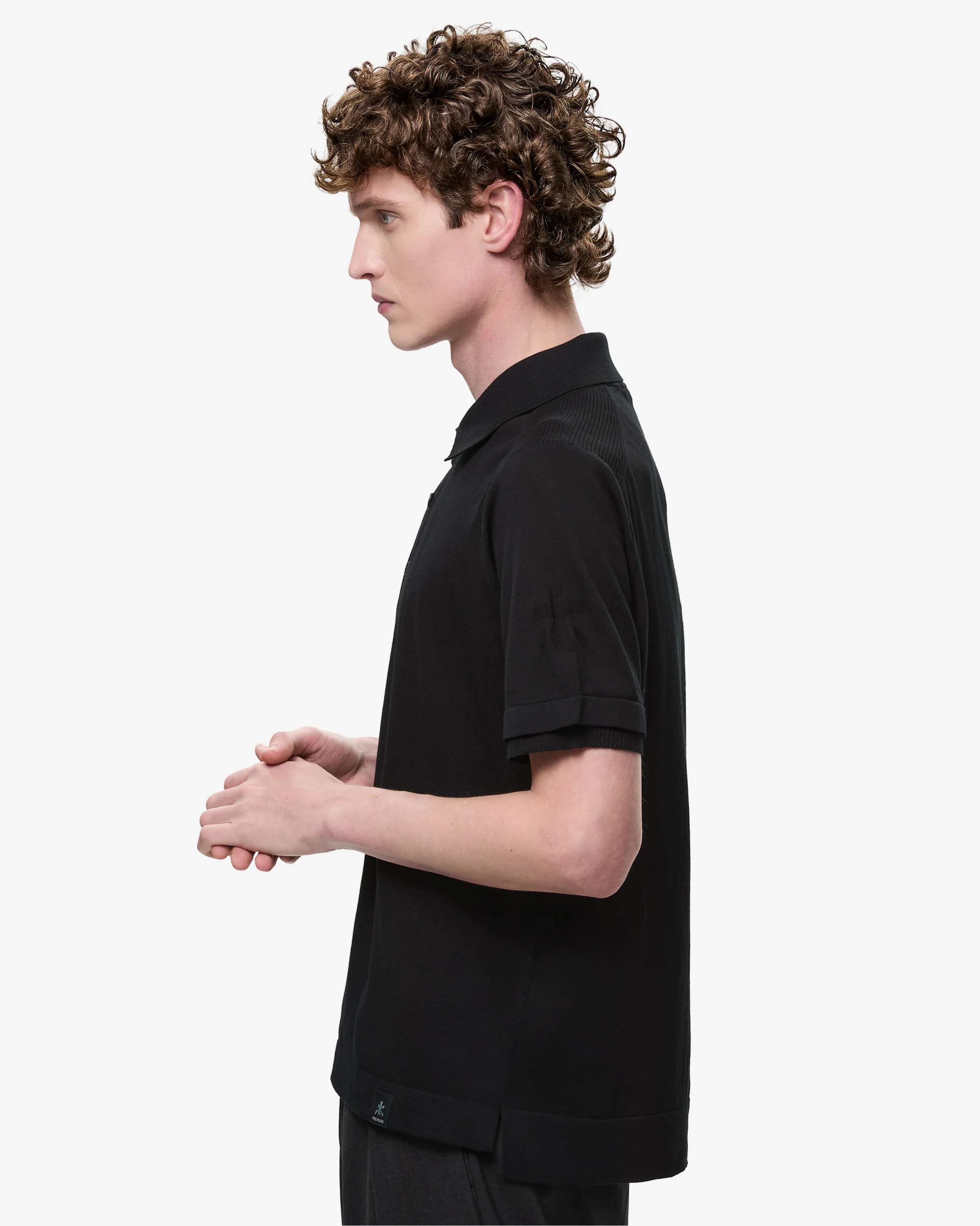 Cotton Crepe Knit with Side Slits and Lineated Buttons Black