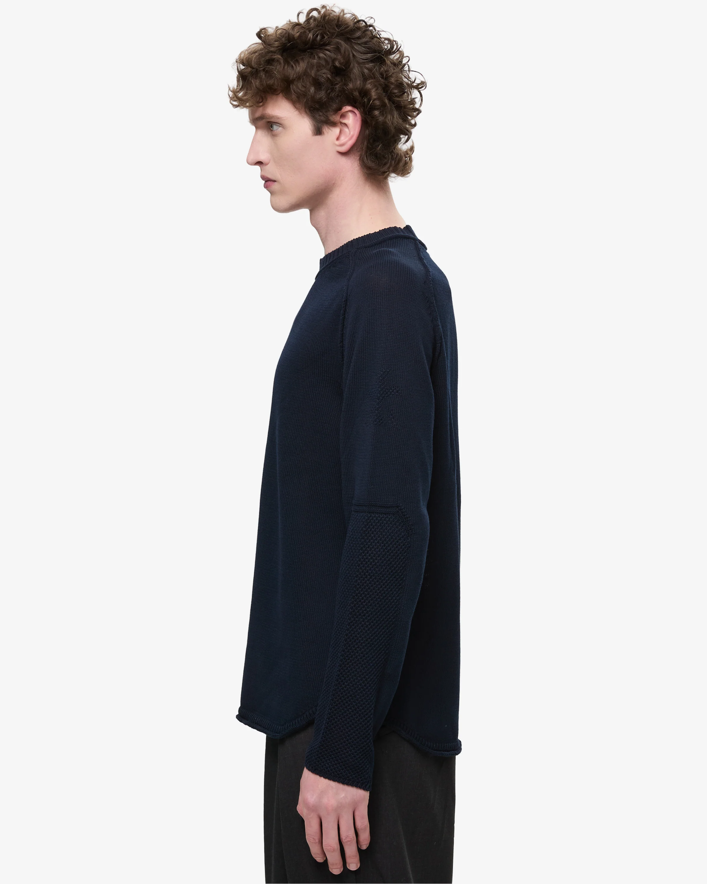 Cotton Crepe Sweater with Patches and Roll Neck Blue