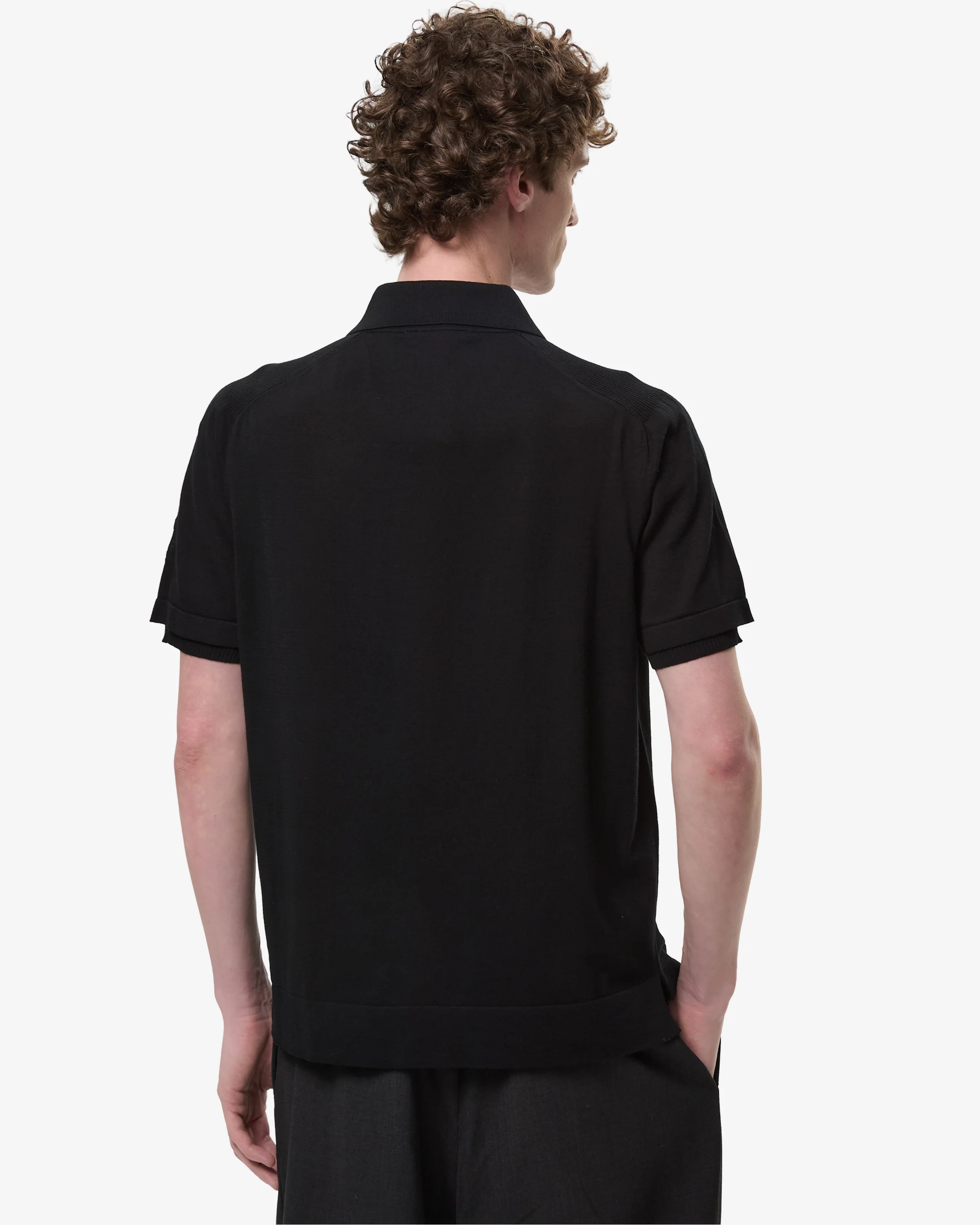 Cotton Crepe Knit with Side Slits and Lineated Buttons Black