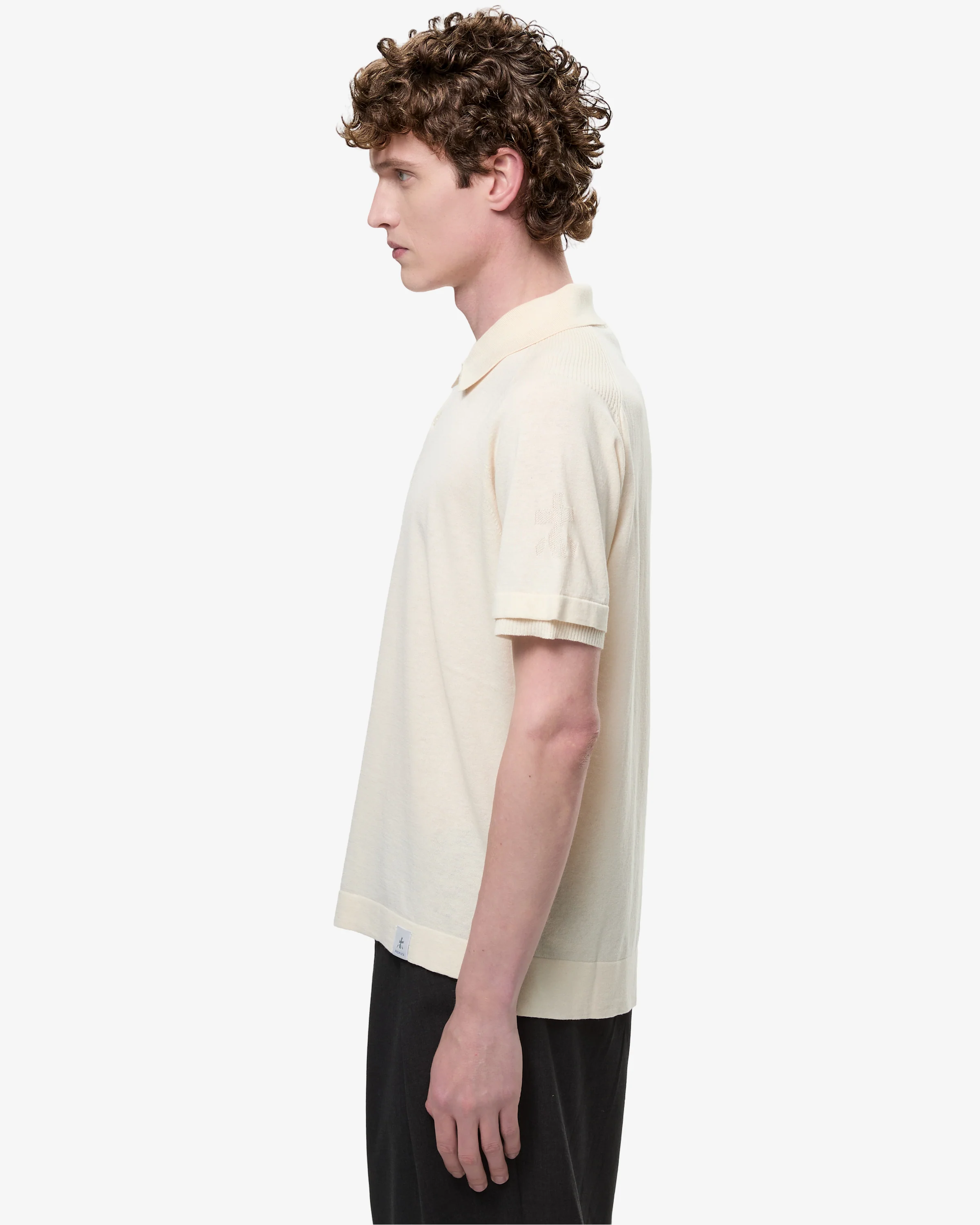 Cotton Crepe Knit with Side Slits and Cream Linear Buttons