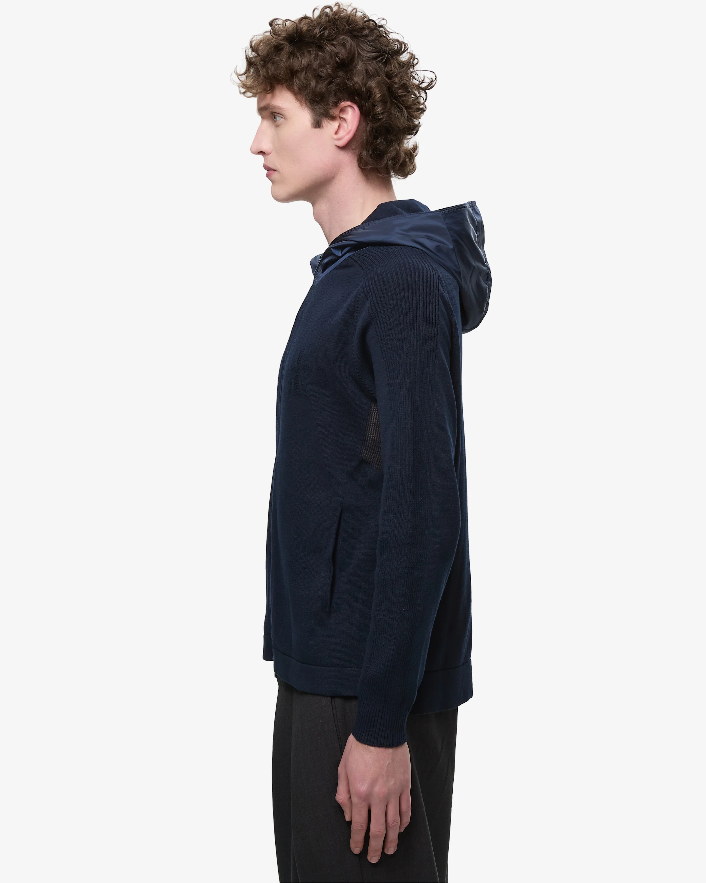 Knit with Openwork and Inside Pockets Blue