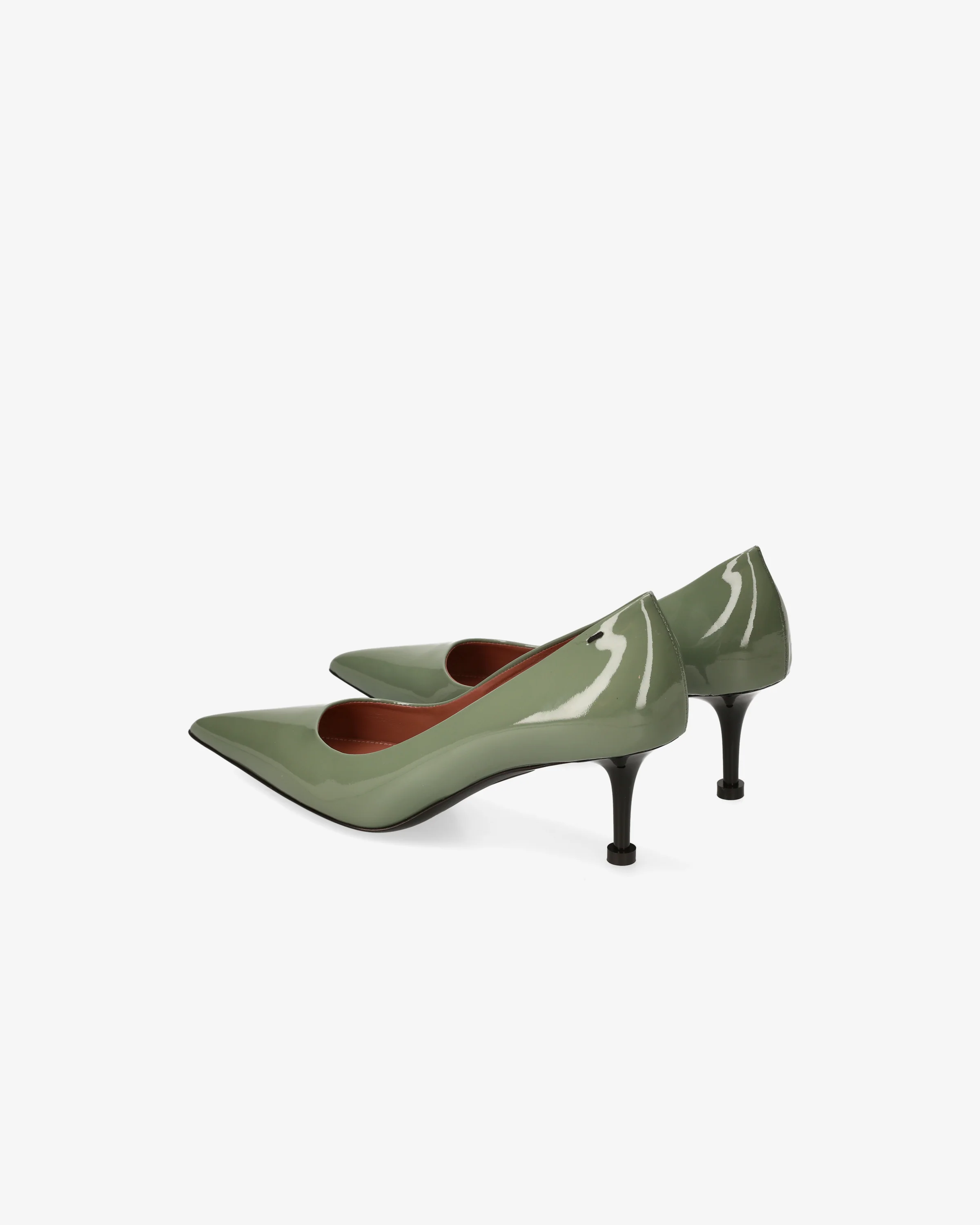 Sage Patent Leather Décolleté with Glossy Black Heel
