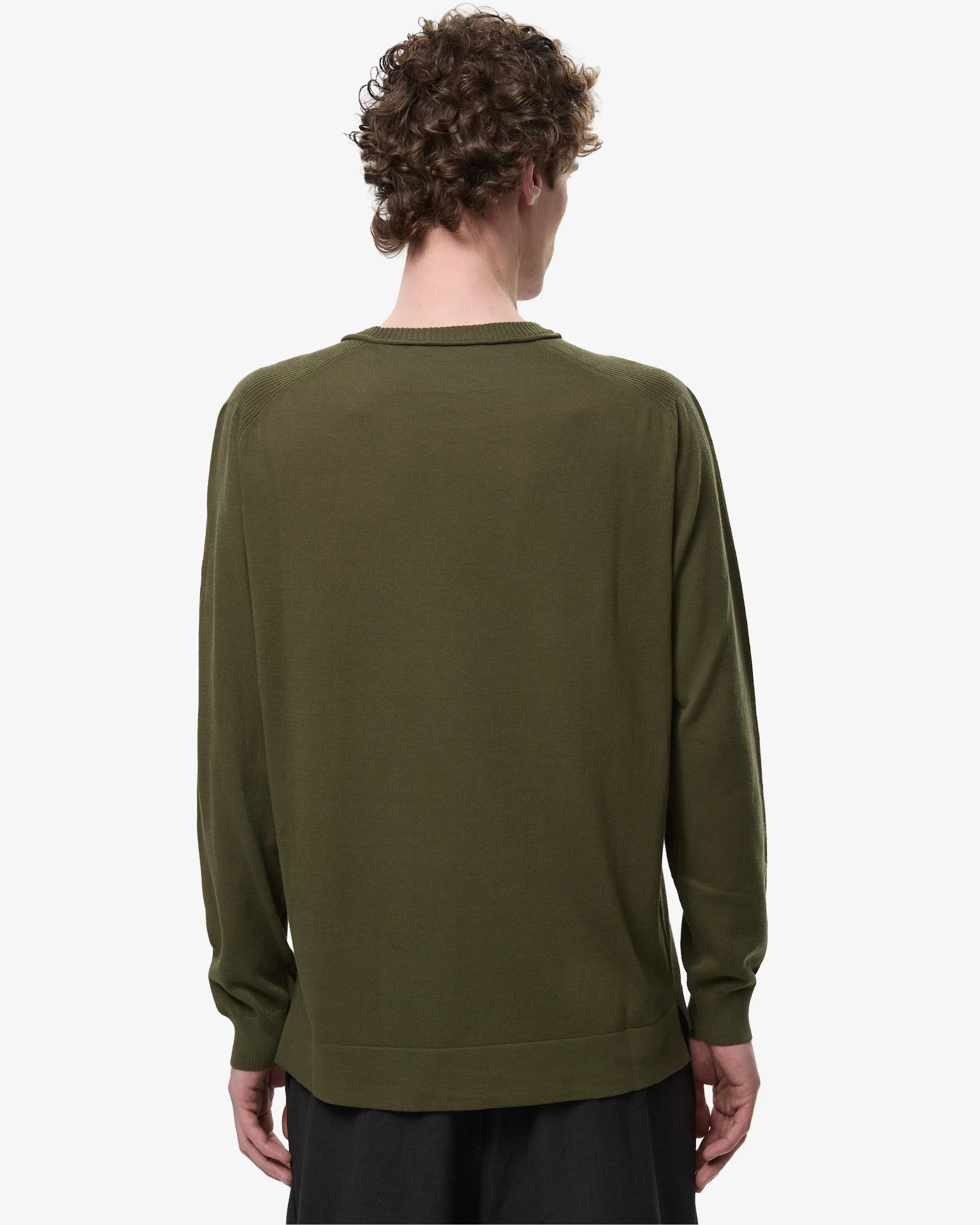Cotton Crepe Sweater with Ribbed Neck Green