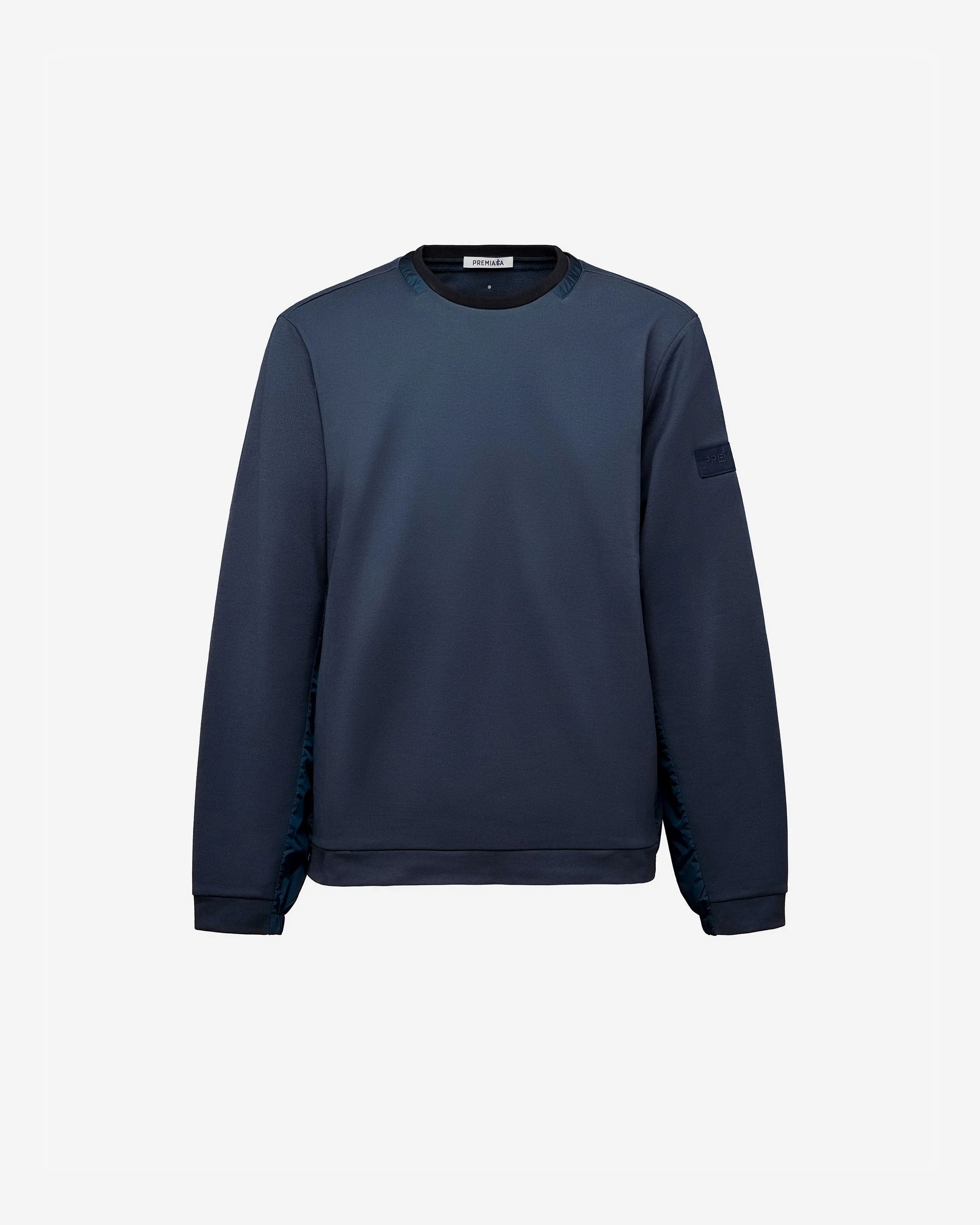 Crew Neck Sweatshirt with Nylon Details and Blue Embroidered Logo