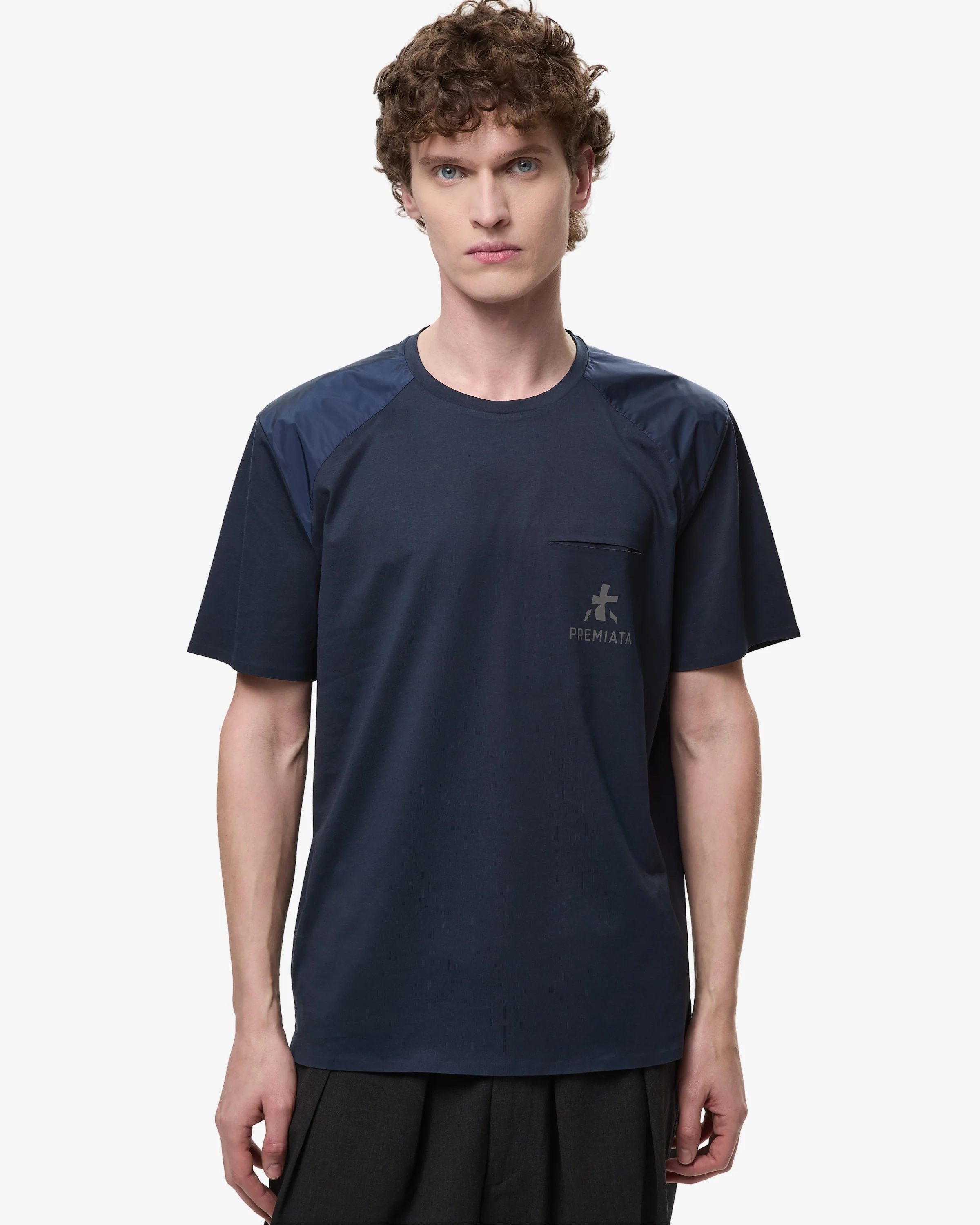 Cotton T-Shirt with Nylon Inserts and Logo Transfer Blue