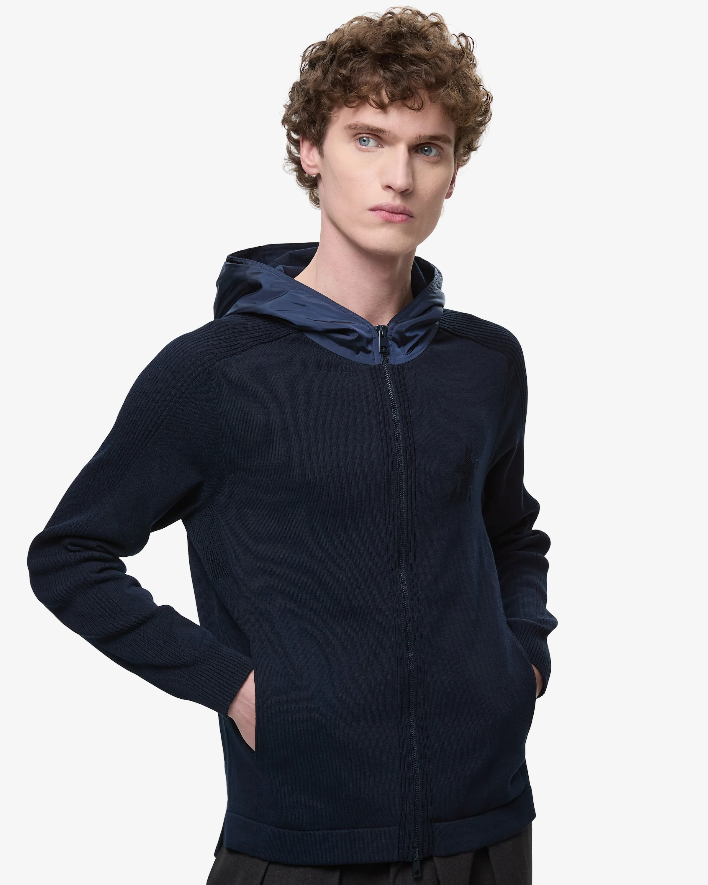 Knit with Openwork and Inside Pockets Blue