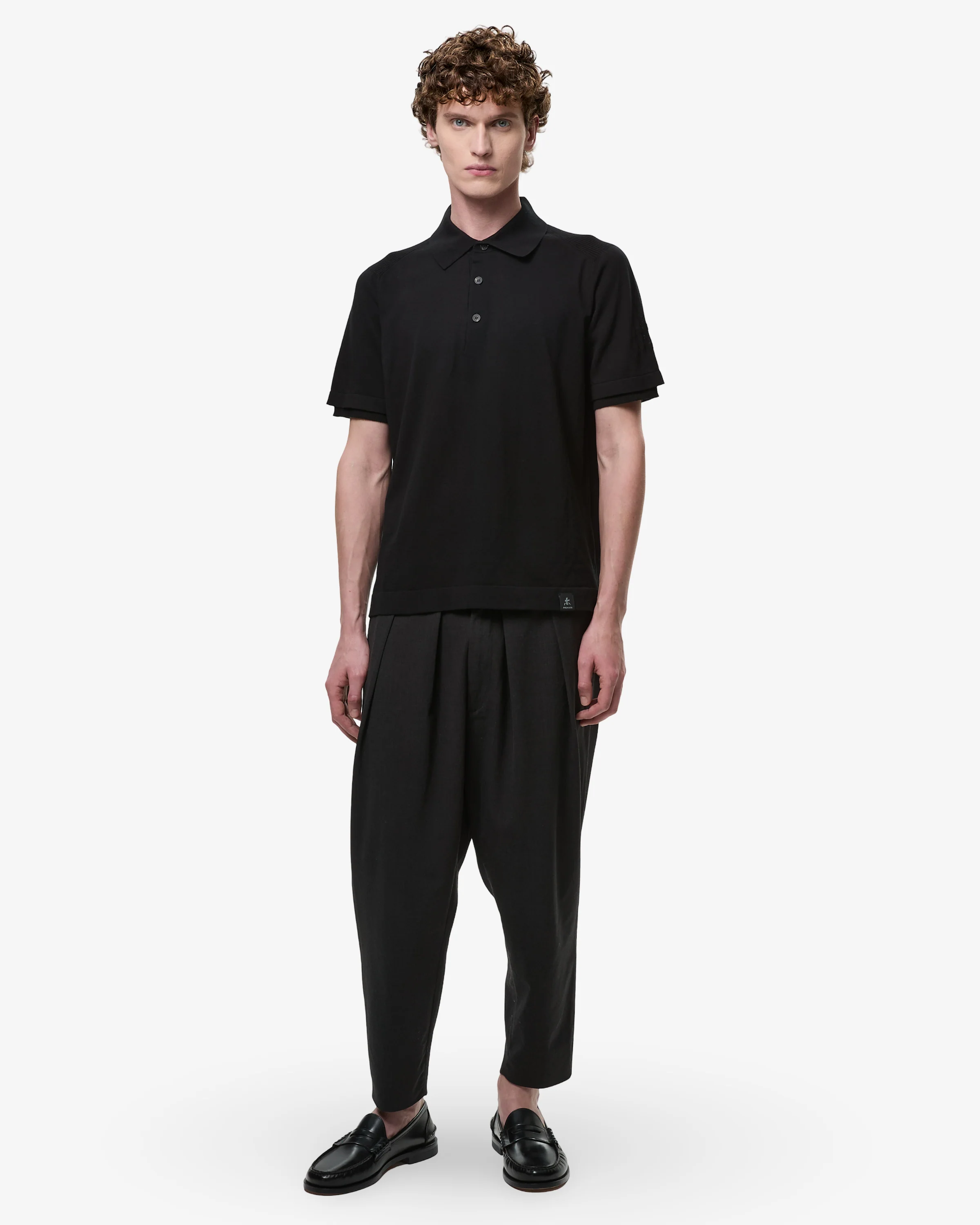 Cotton Crepe Knit with Side Slits and Lineated Buttons Black