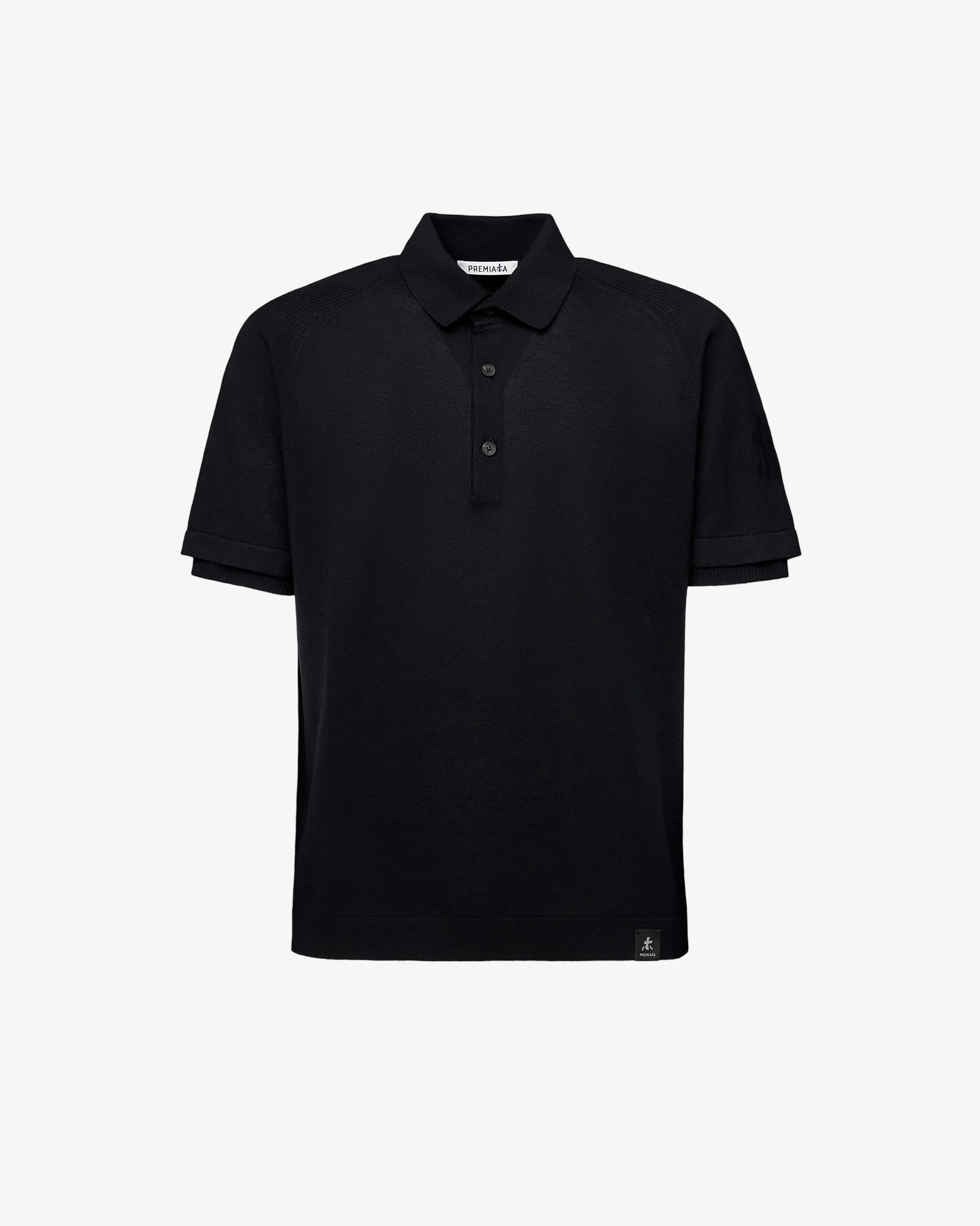 Cotton Crepe Knit with Side Slits and Lineated Buttons Black